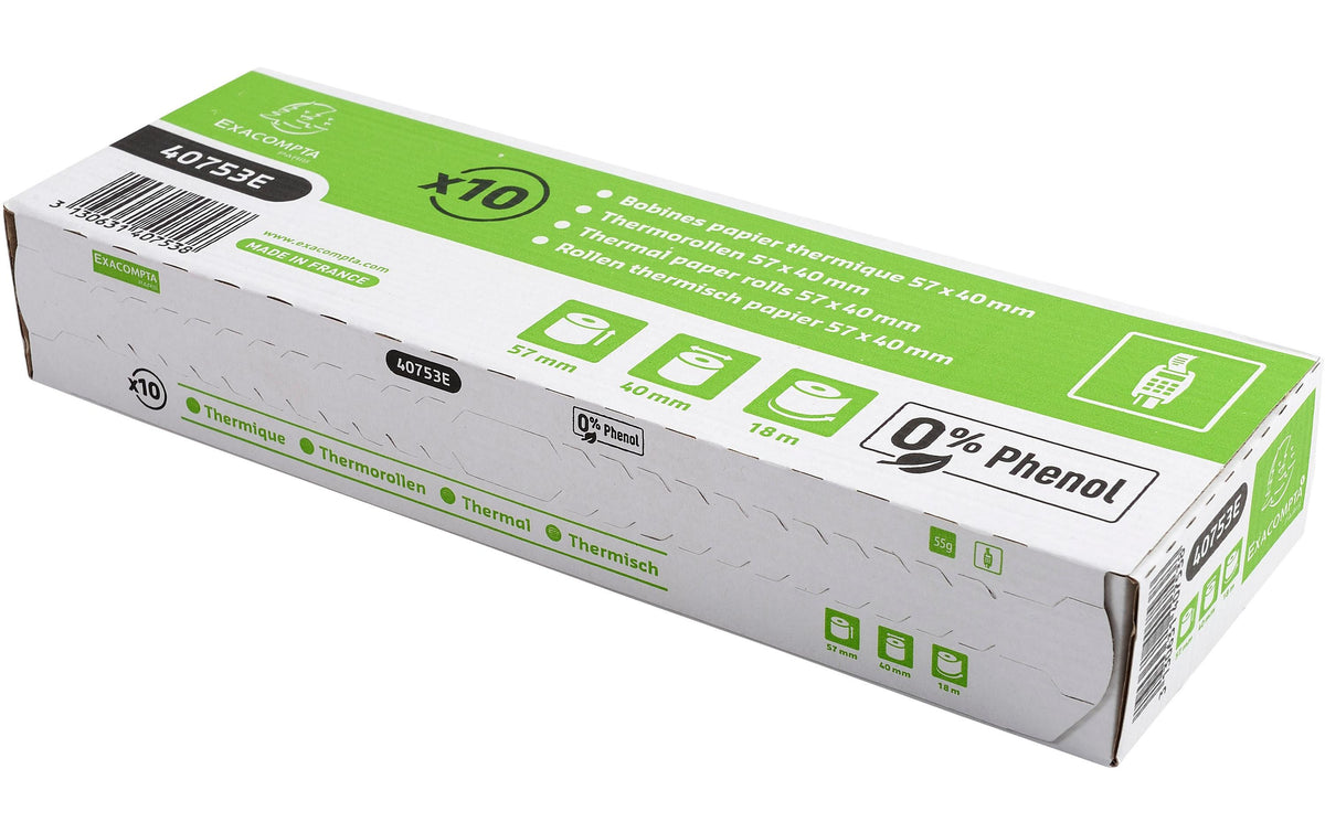 Exacompta Additionsrollen Thermopapier 57 x 40 x 12 mm, 18 m, 10 Stk
