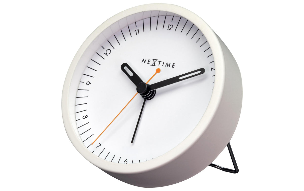 NexTime Wecker Small weiss 9x9x7.5cm, Alarmfunktion, geräuschlos