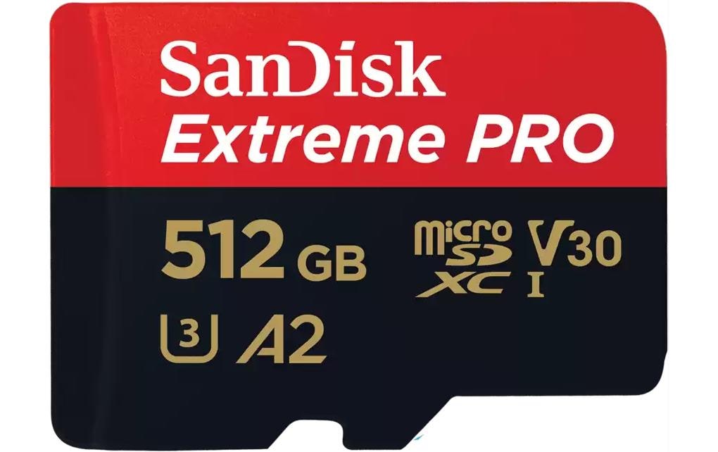 SanDisk microSDXC Card Extreme Pro 512GB Lesen 200MB/s, Schr. 140MB/s, inkl. Adapter