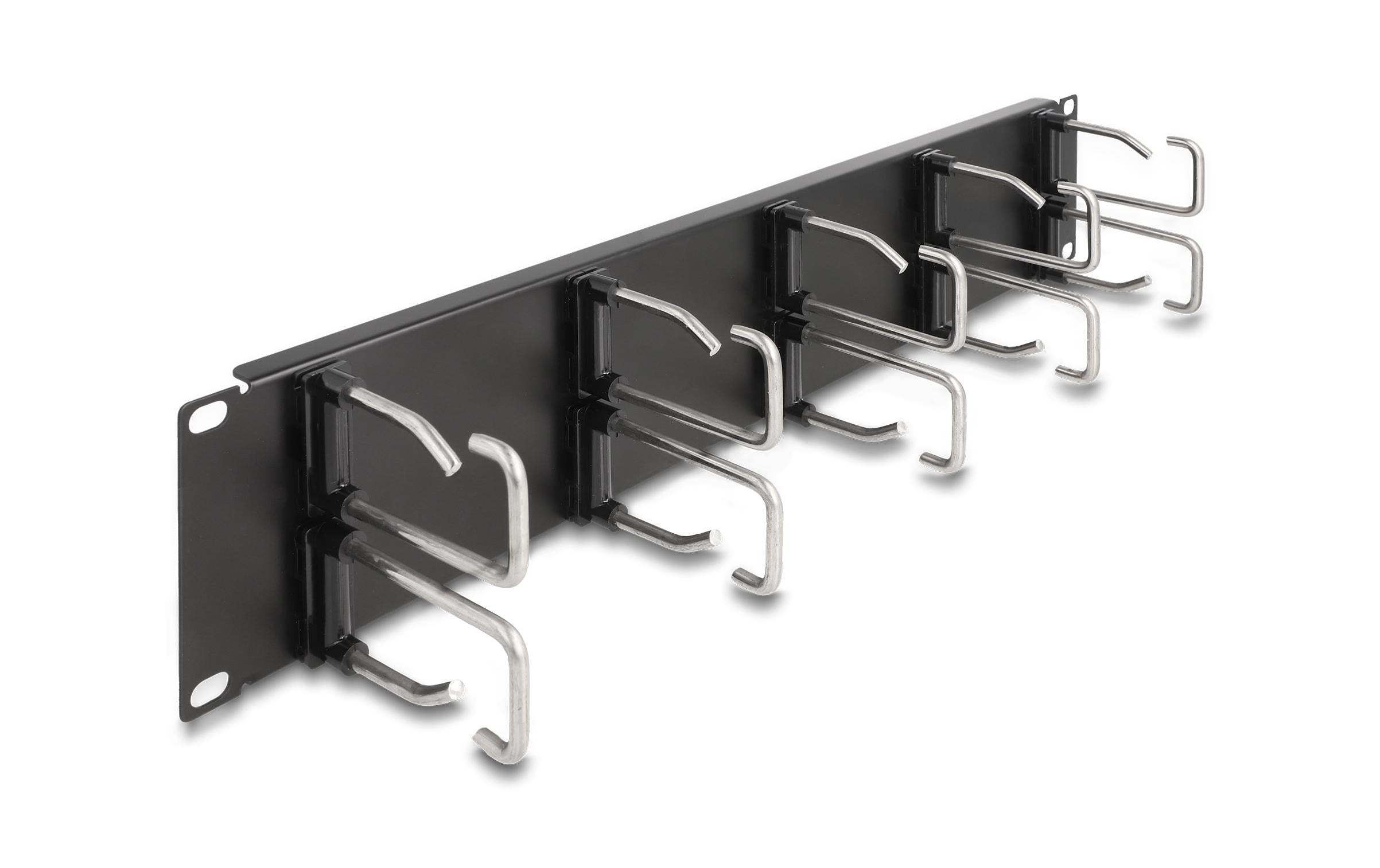 Delock 19" Kabelmanagement Rangierpanel mit 10 Metallbügel 2 HE, schwarz