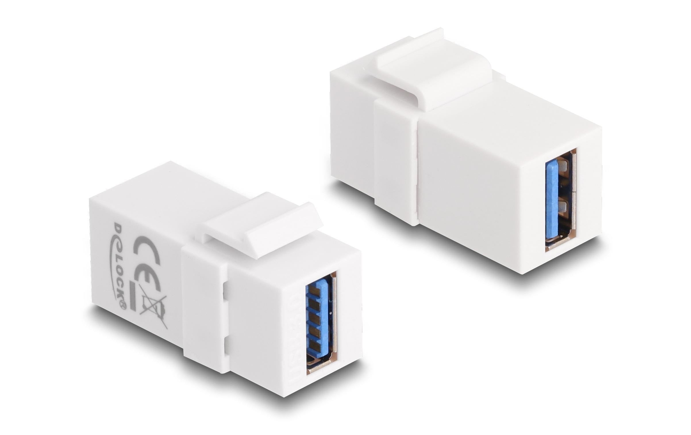 Delock Keystone Modul USB3.0 A Buchse-Buchse, weiss (1:1)