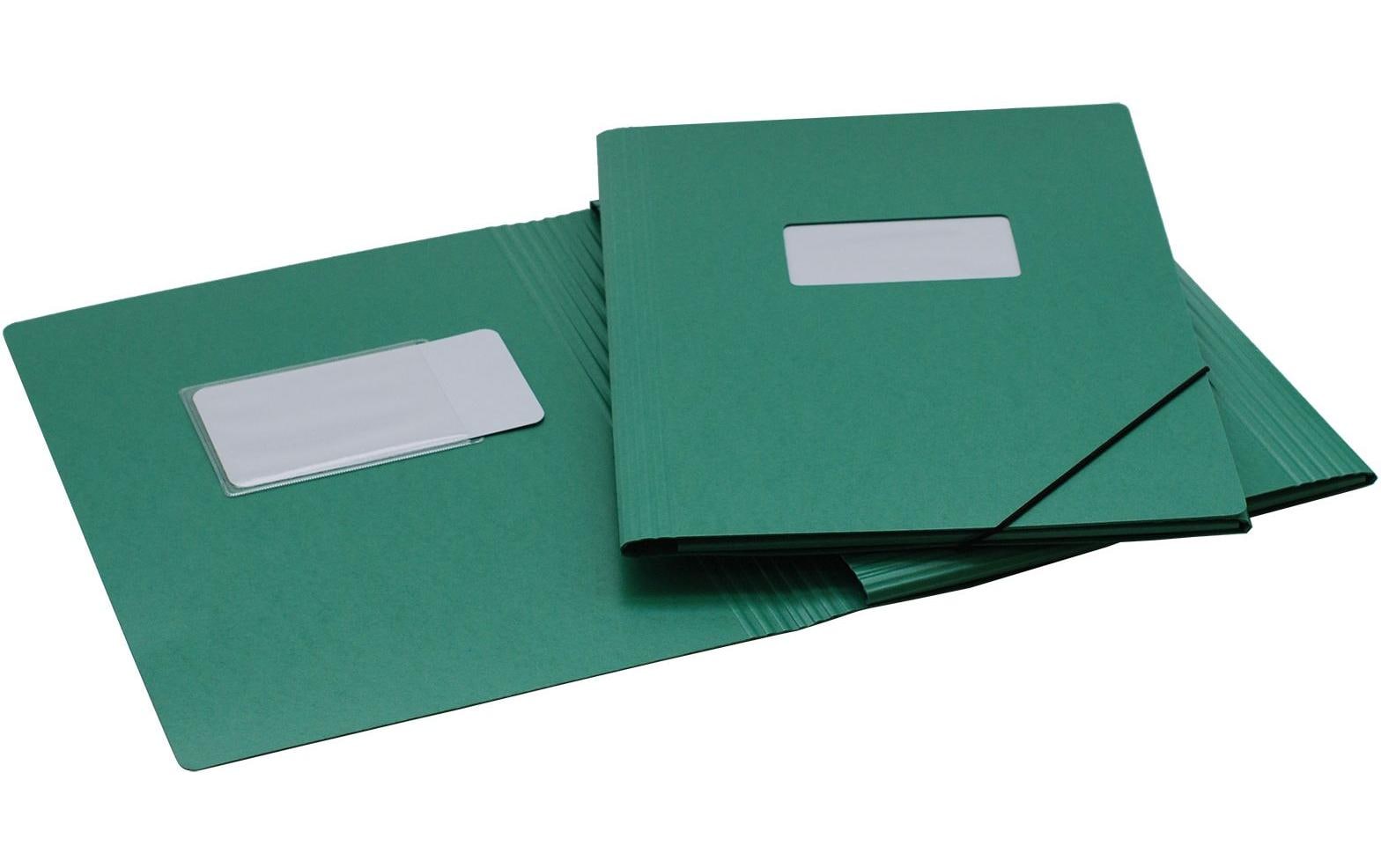 Erola Gummibandmappe Pressspan A4 mit Beschriftungsschild. 3 Klappen grün