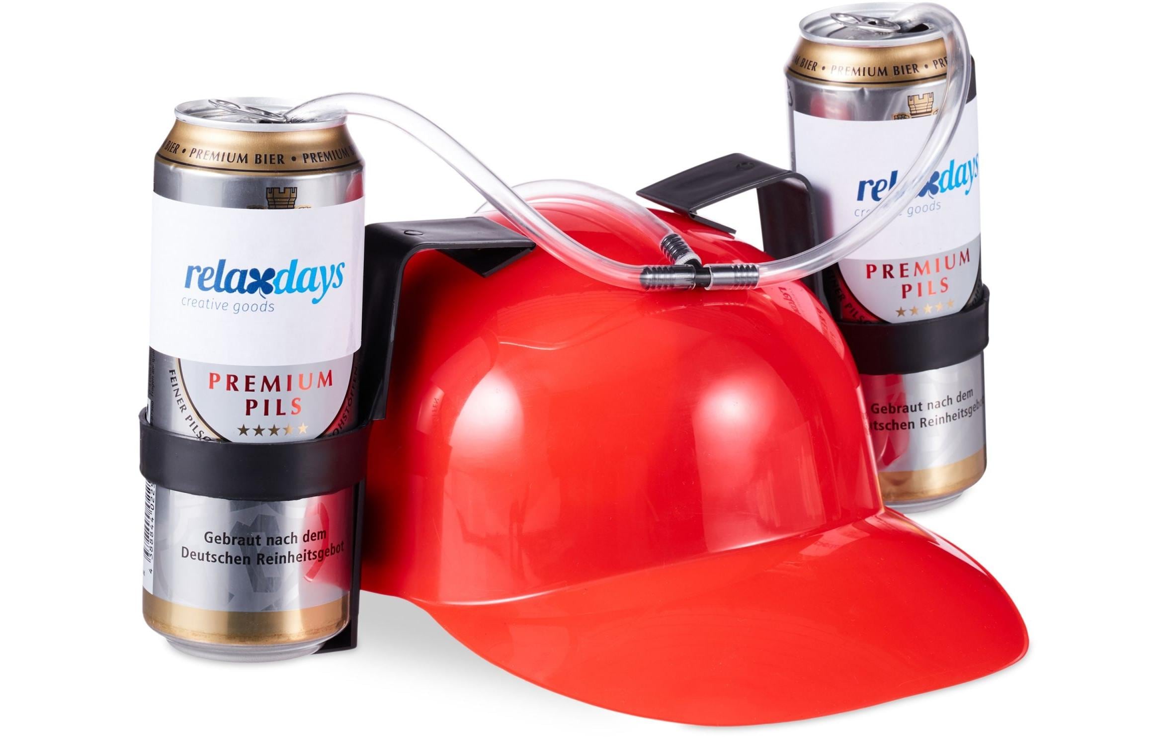 relaxdays Trinkhelm Rot, 2 Dosenhalter Kunsstoff, 13x32x28 cm (HxBxT)