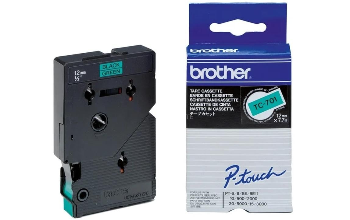 Brother P-Touch Schriftb TC, 12 mm Band grün, Schrift schwarz