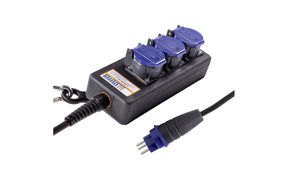 Steffen Steckdosenleiste Professional 3xT23 schwarz-blau, IP55, 3x2.5mm, 3m Kabel