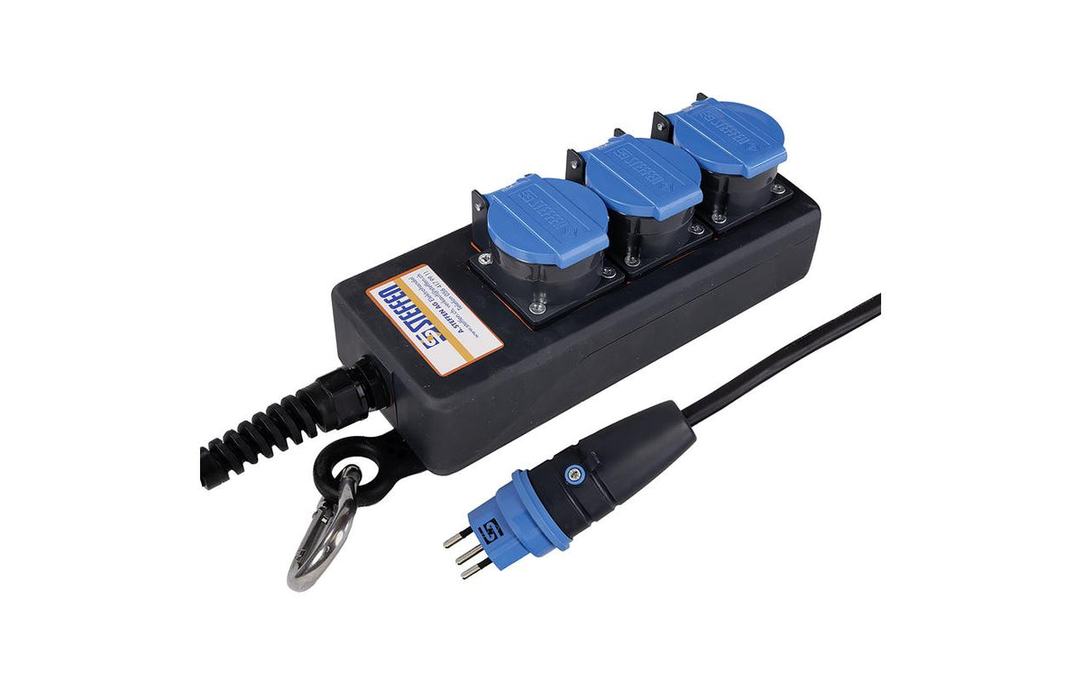Steffen Steckdosenleiste Professional 3xT13 schwarz-blau, IP55, 3x1.5mm, 3m Kabel