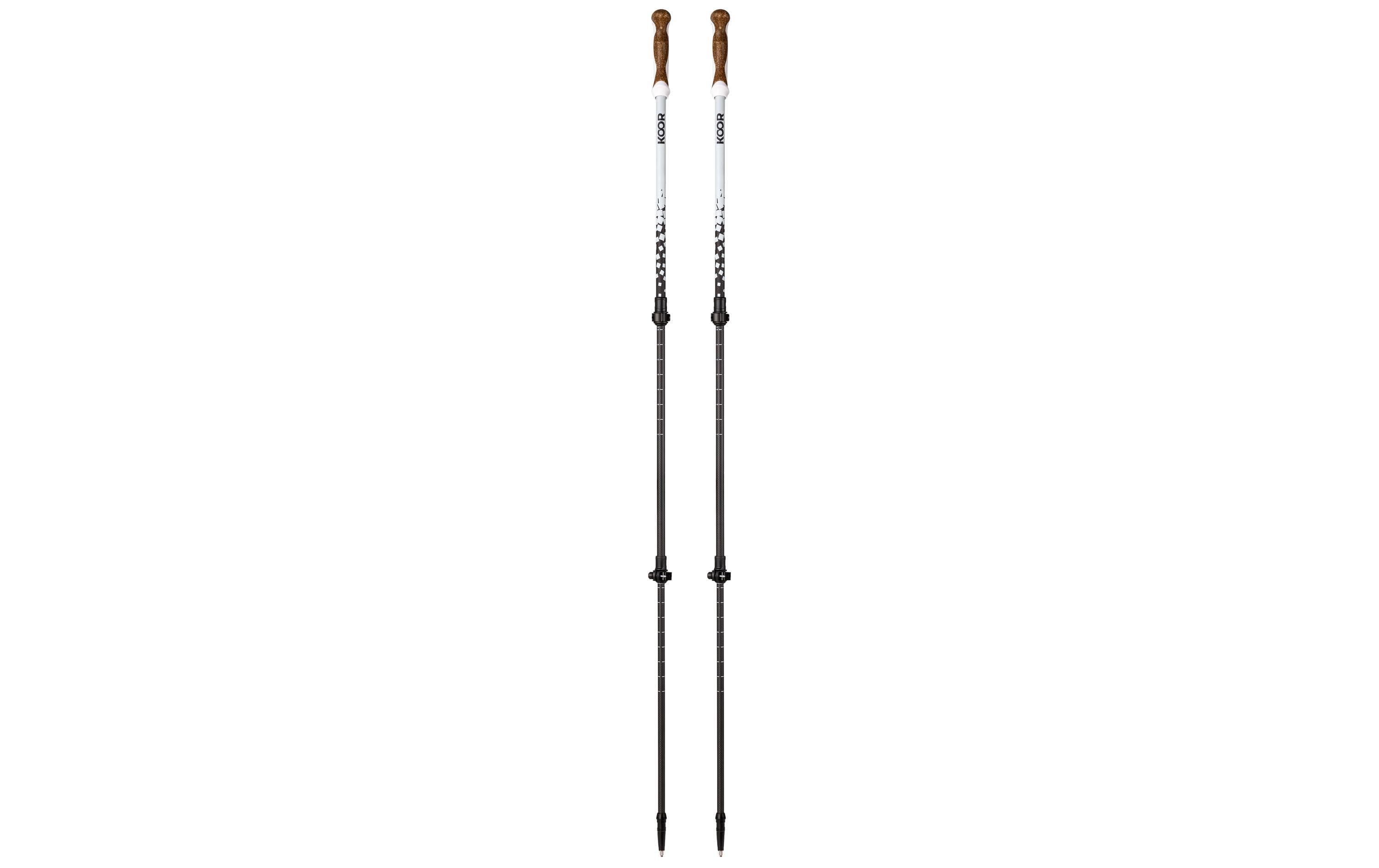 KOOR Wanderstock Carbon weiss 140cm Kork Griff,  Flip Lock