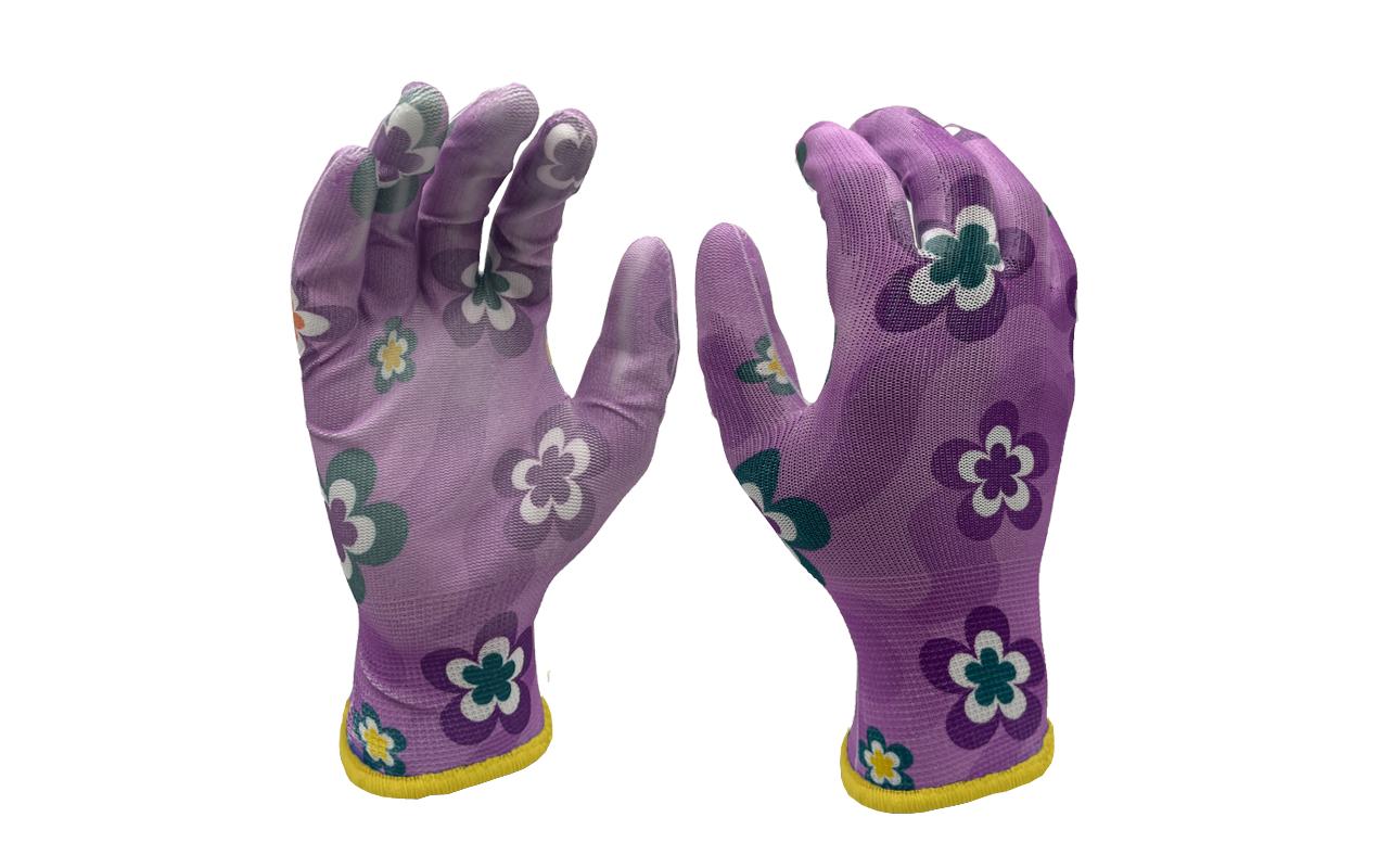 FTM Gartenhandschuhe Grösse 8/M, lila, Blumenmuster