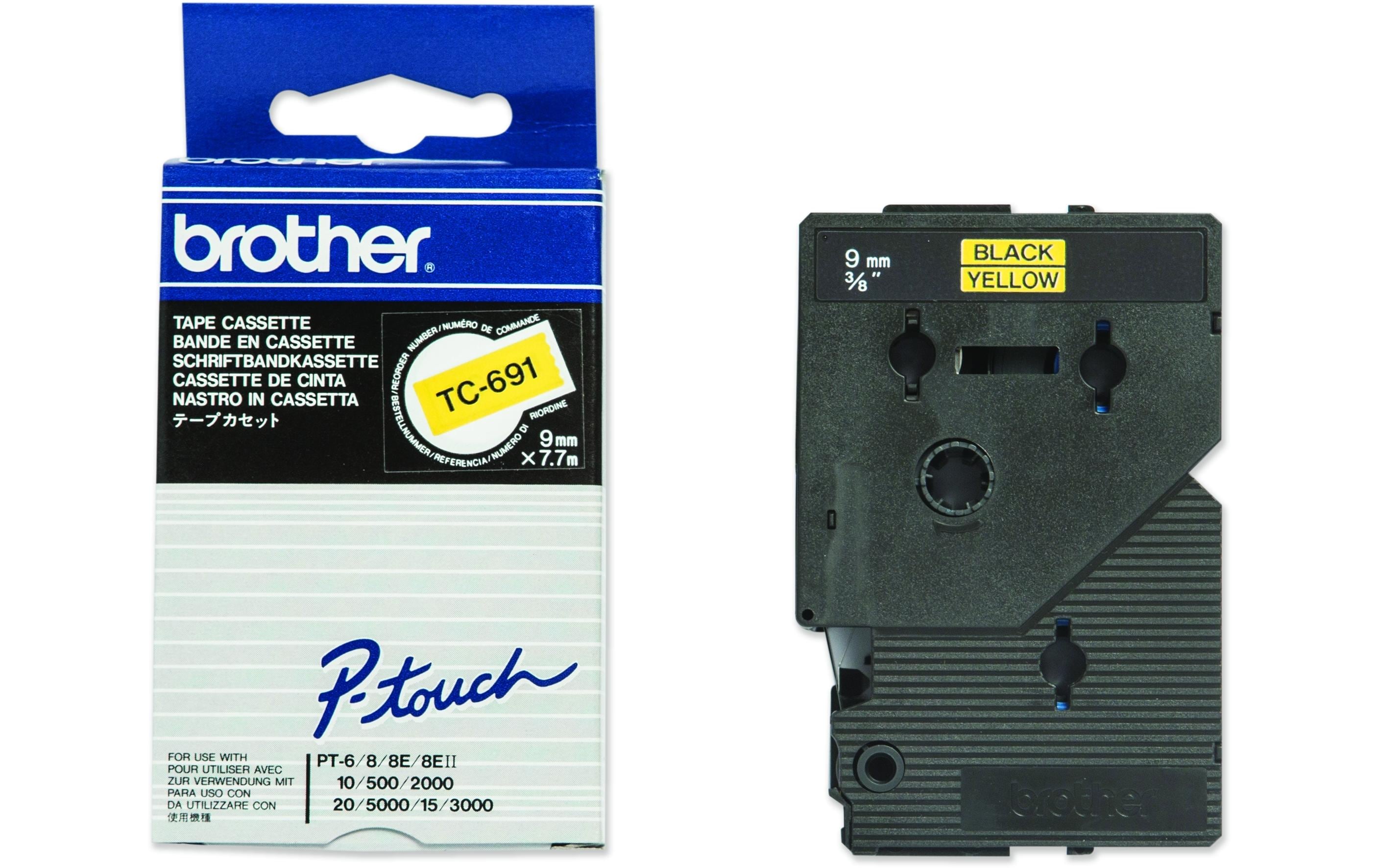 Brother P-Touch Schriftb TC, 9 mm Band gelb, Schrift schwarz