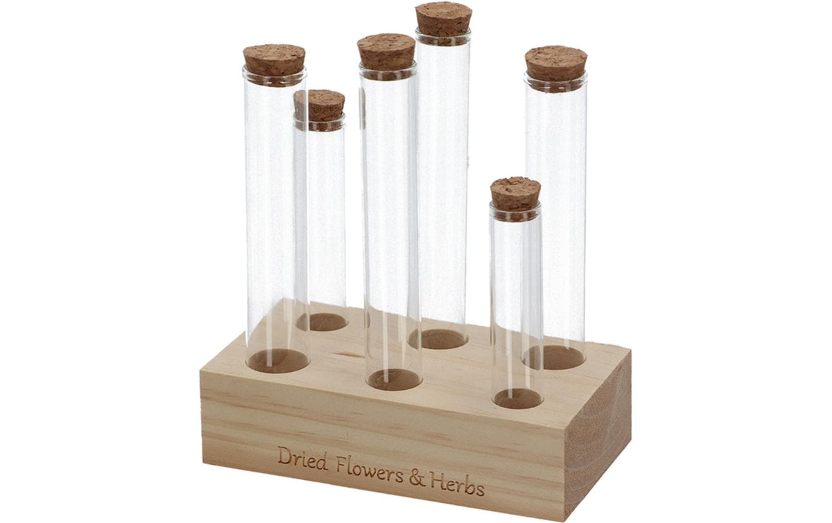 Esschert Design Reagenzglas Blume/Kräuter L Kiefernholz/Glas/Kork, 15x8x17.5 cm (LxTxH)