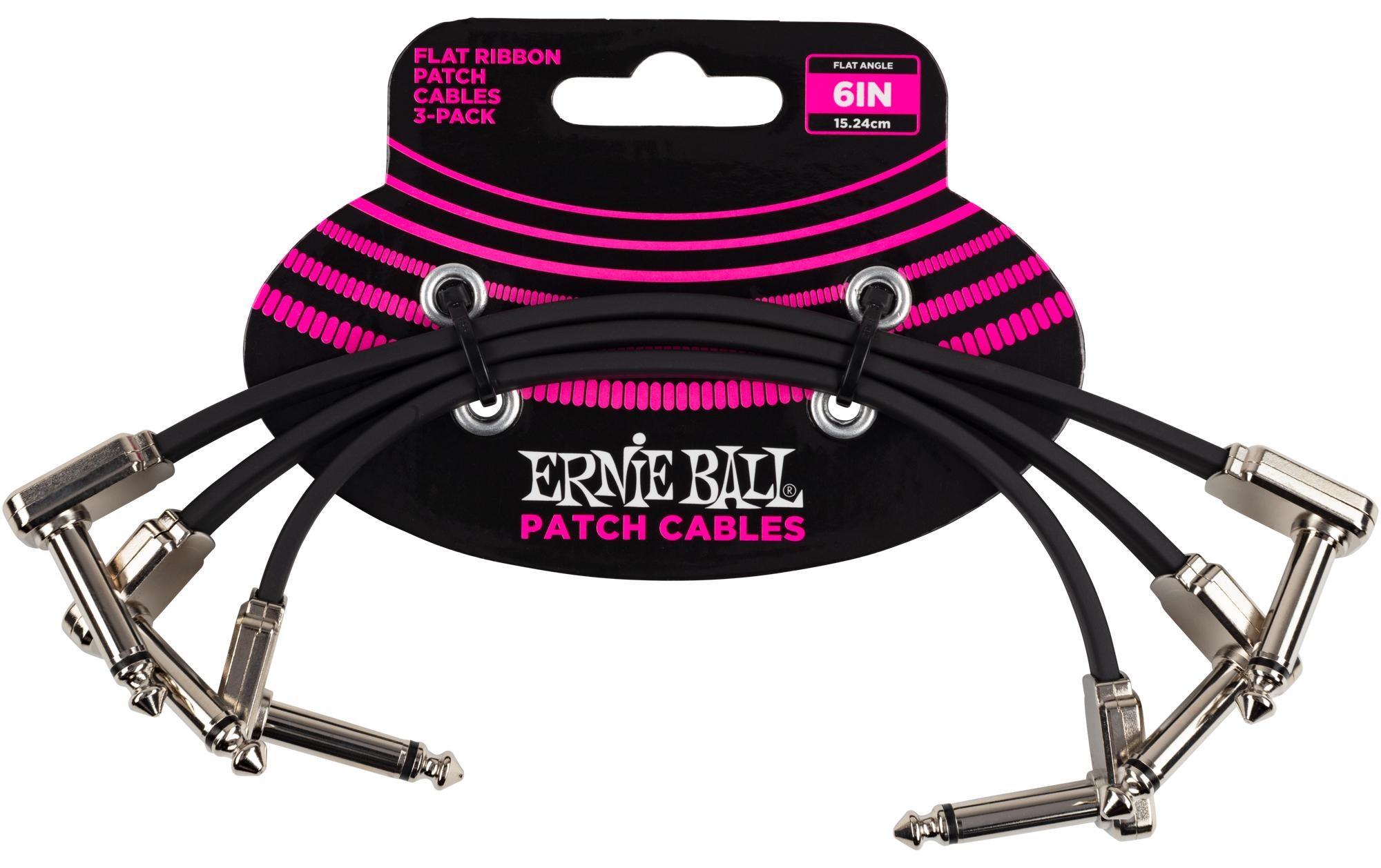 Ernie Ball 6221 Patchkabel flach, gew./gew., schwarz, 15 cm, 3er