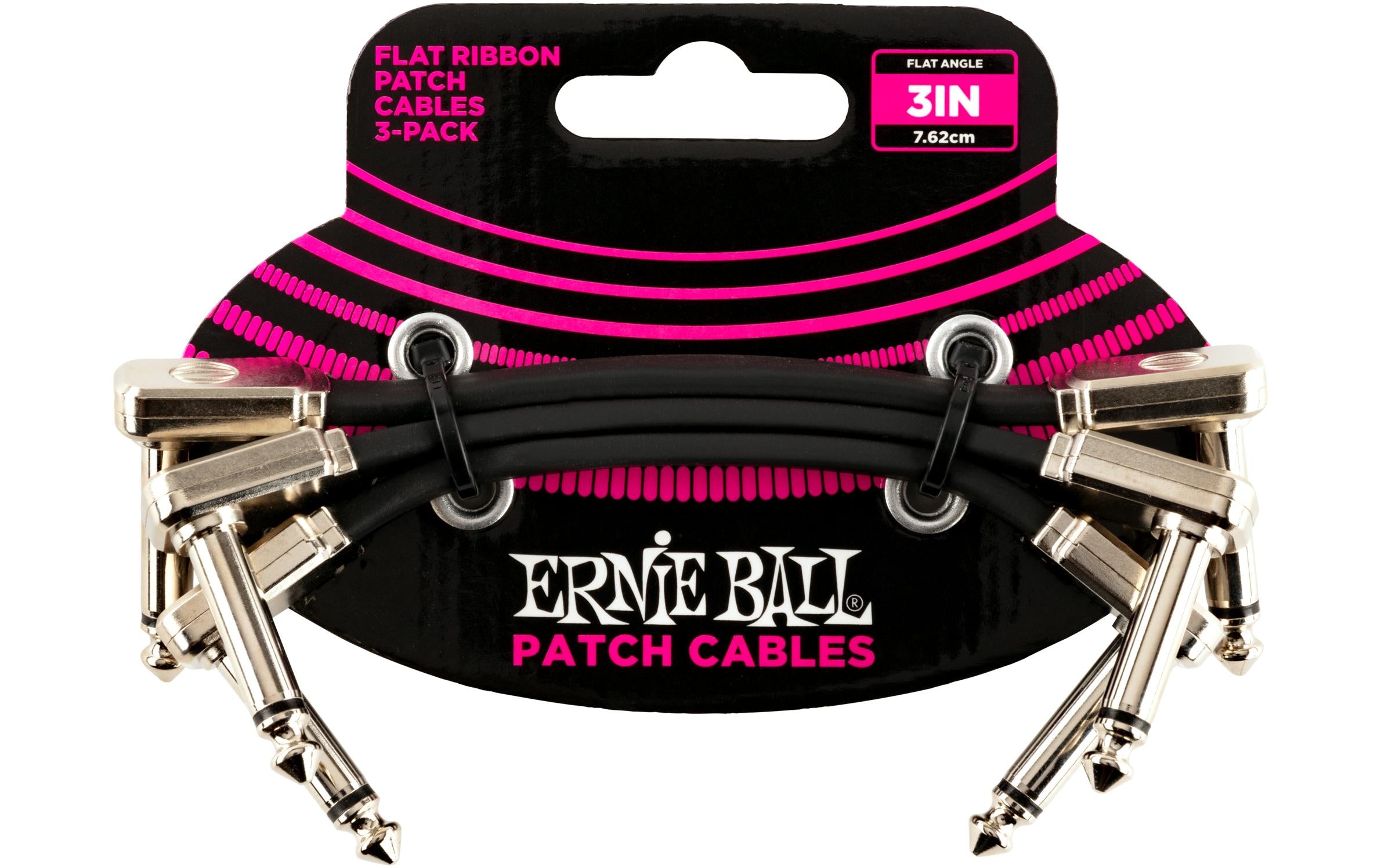 Ernie Ball 6220 Patchkabel flach, gew./gew., schwarz, 7.5 cm, 3er