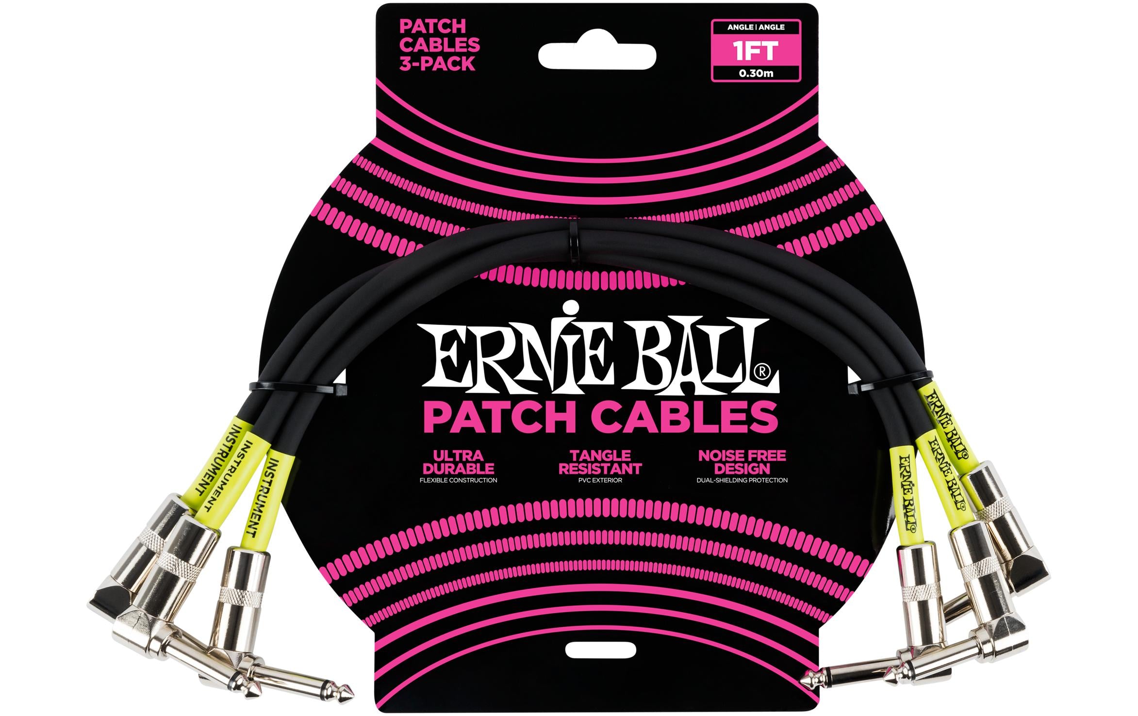 Ernie Ball 6075 Patchkabel gew./gew., schwarz, 30cm, 3er
