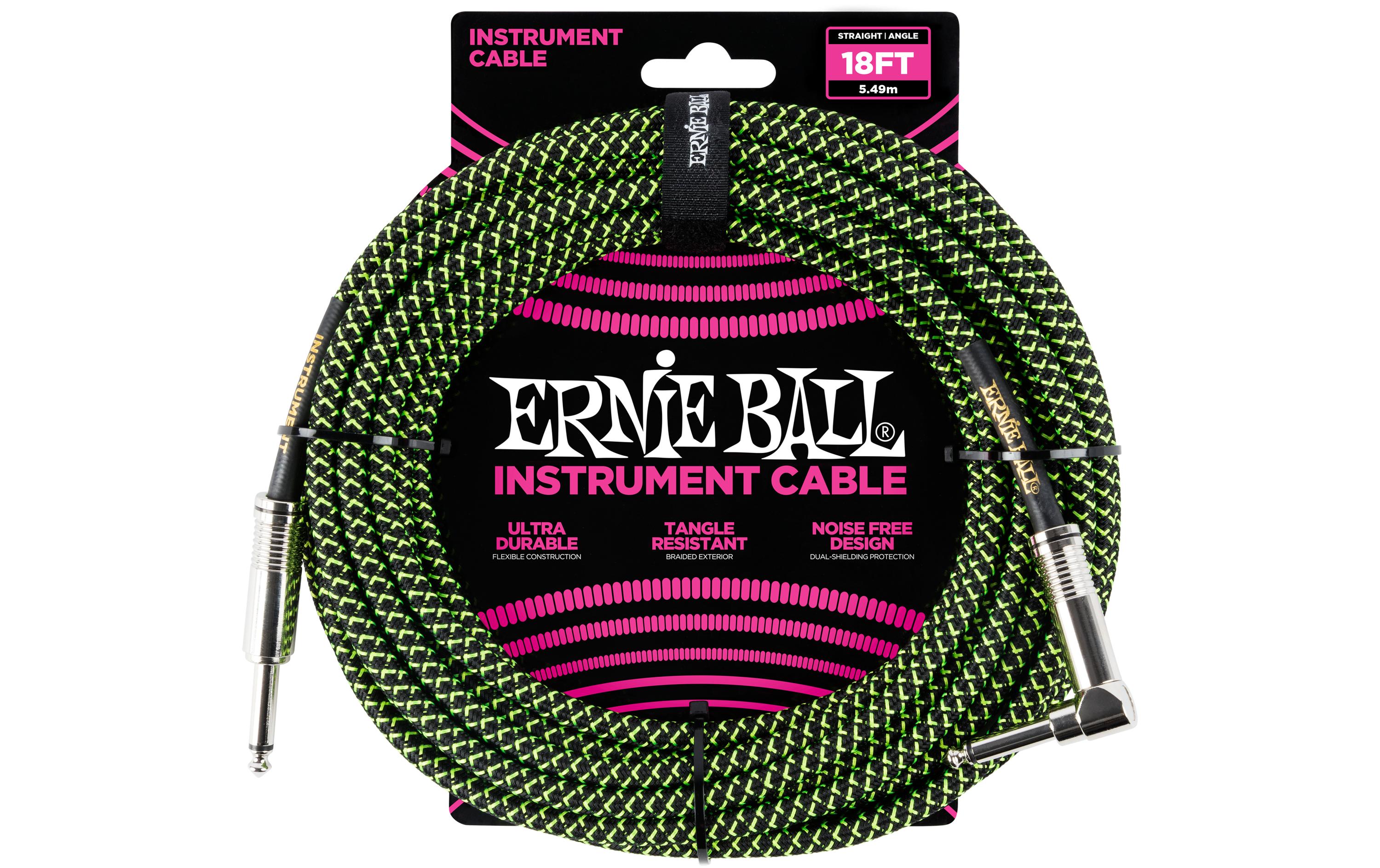Ernie Ball 6082 Kabel Kabel, 5.48 m, schwarz/grün, Gewebe