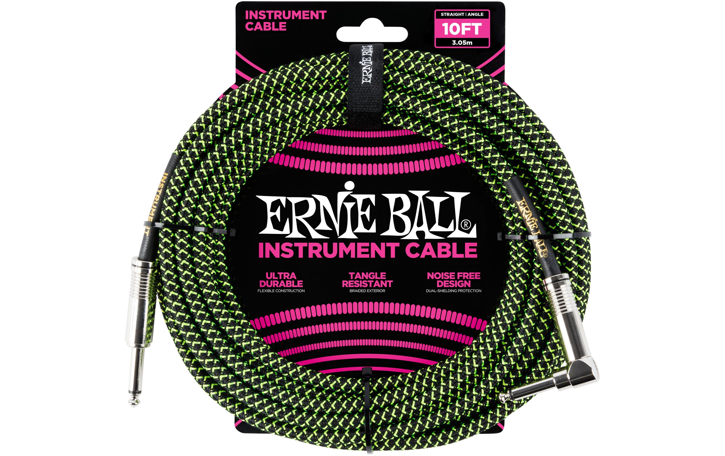 Ernie Ball 6077 Kabel Kabel, 3 m, schwarz/grün, Gewebe