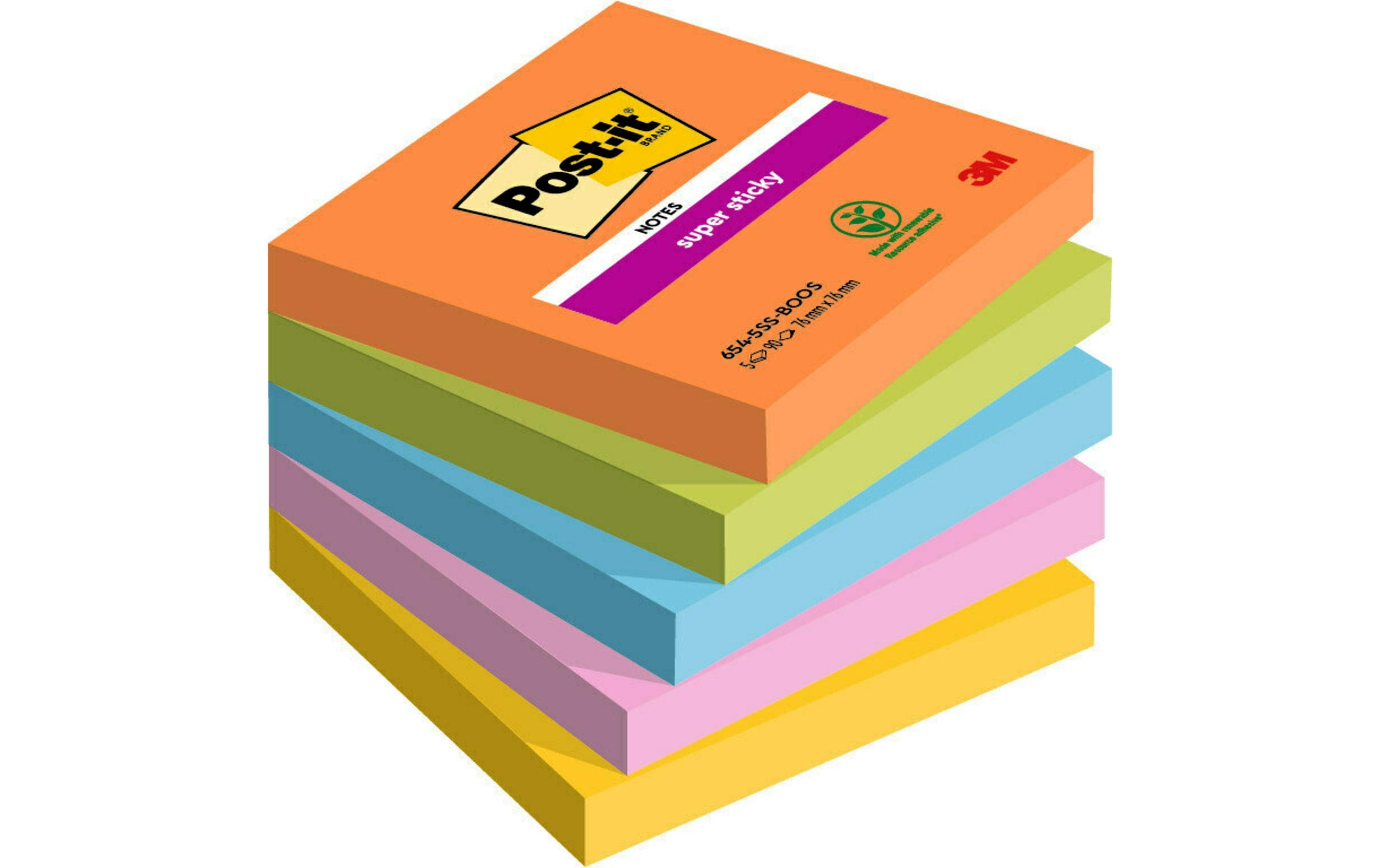 3M Post-it Super Sticky Boost Collection ,5 Blocks à 90 Blatt ,76x76mm