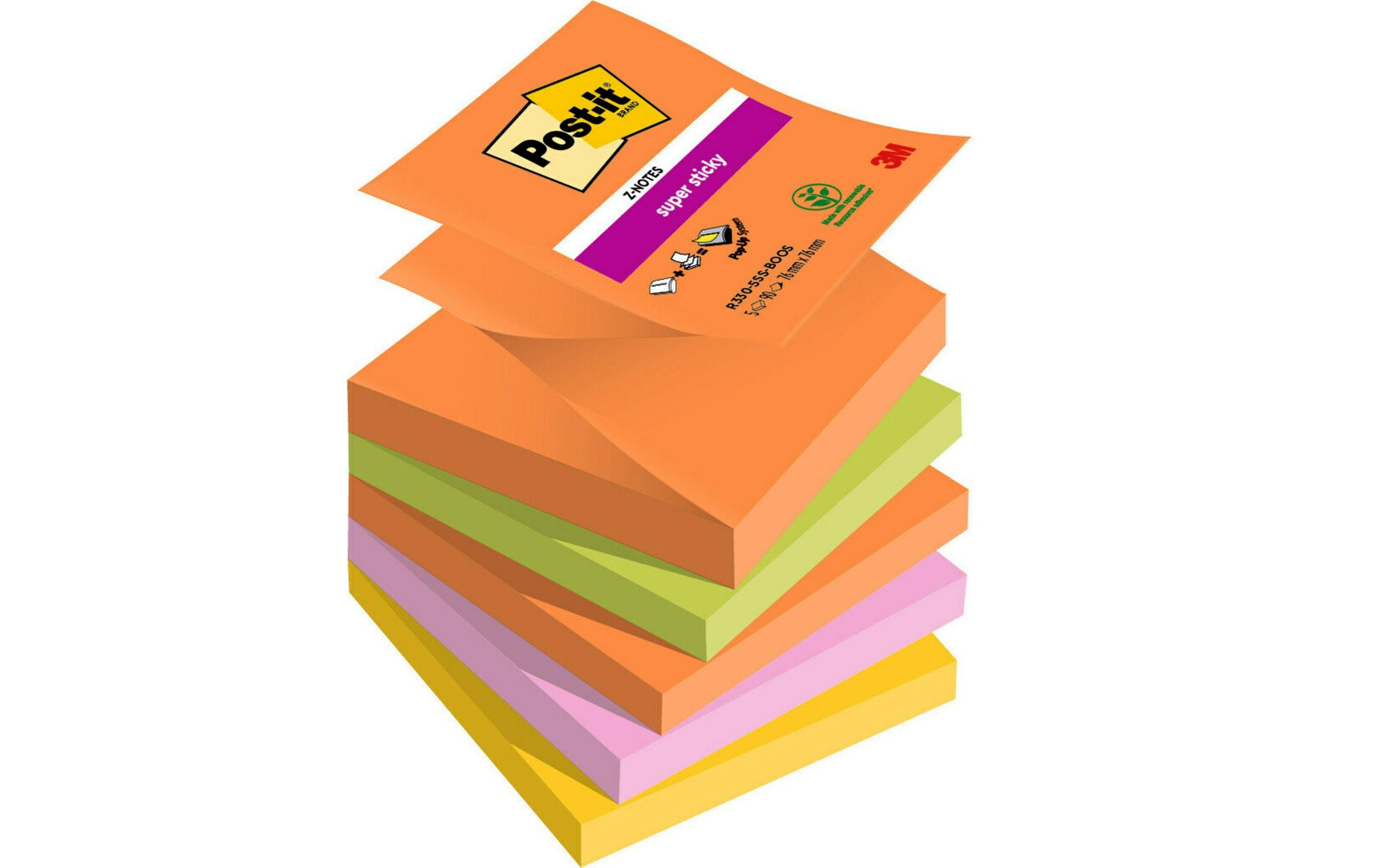 3M Post-it Super Sticky Boost Collection ,5 Blocks à 90 Blatt ,76x76mm