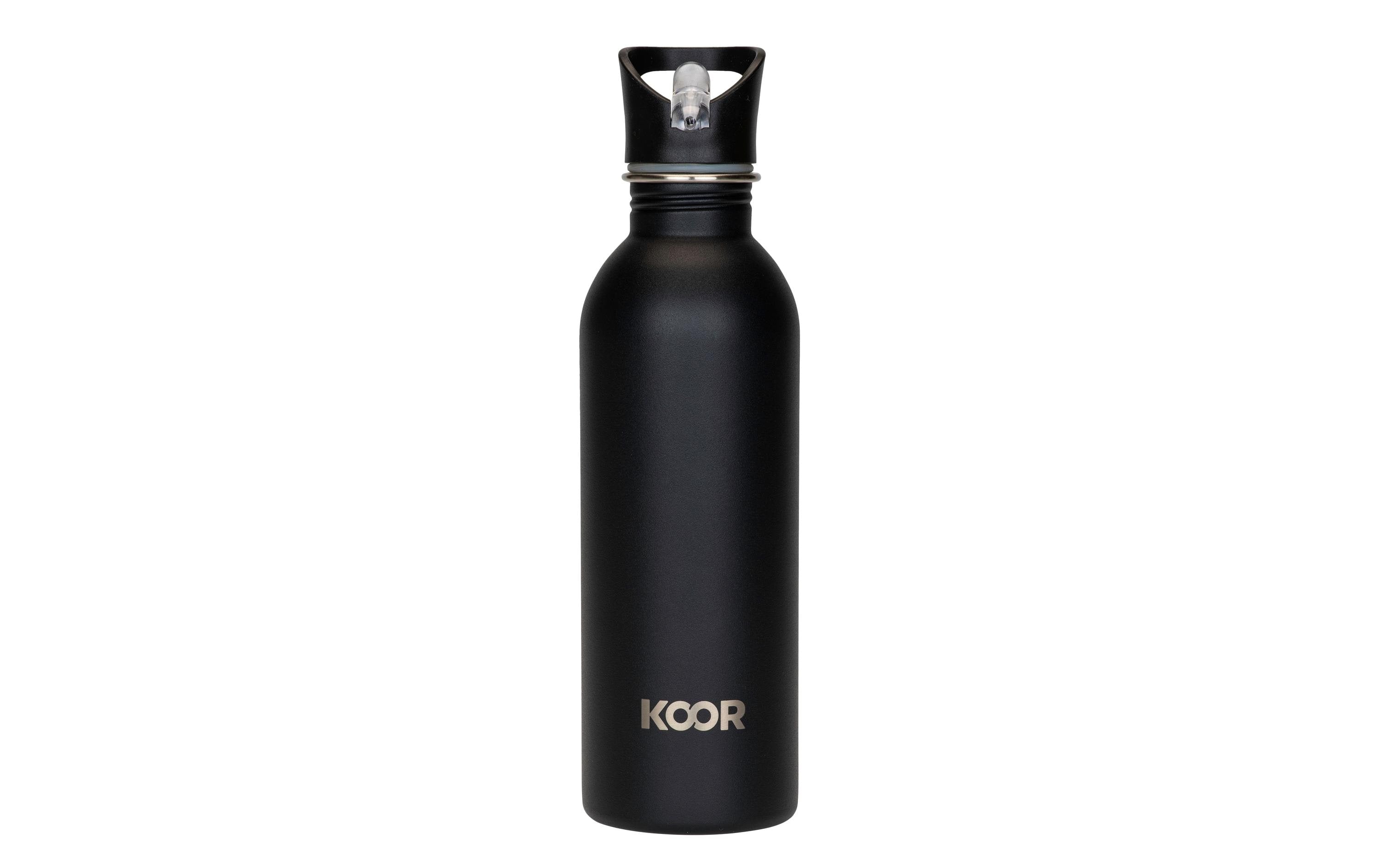 KOOR Flasche 1000ml schwarz Halm Stainless Steel, einwandig