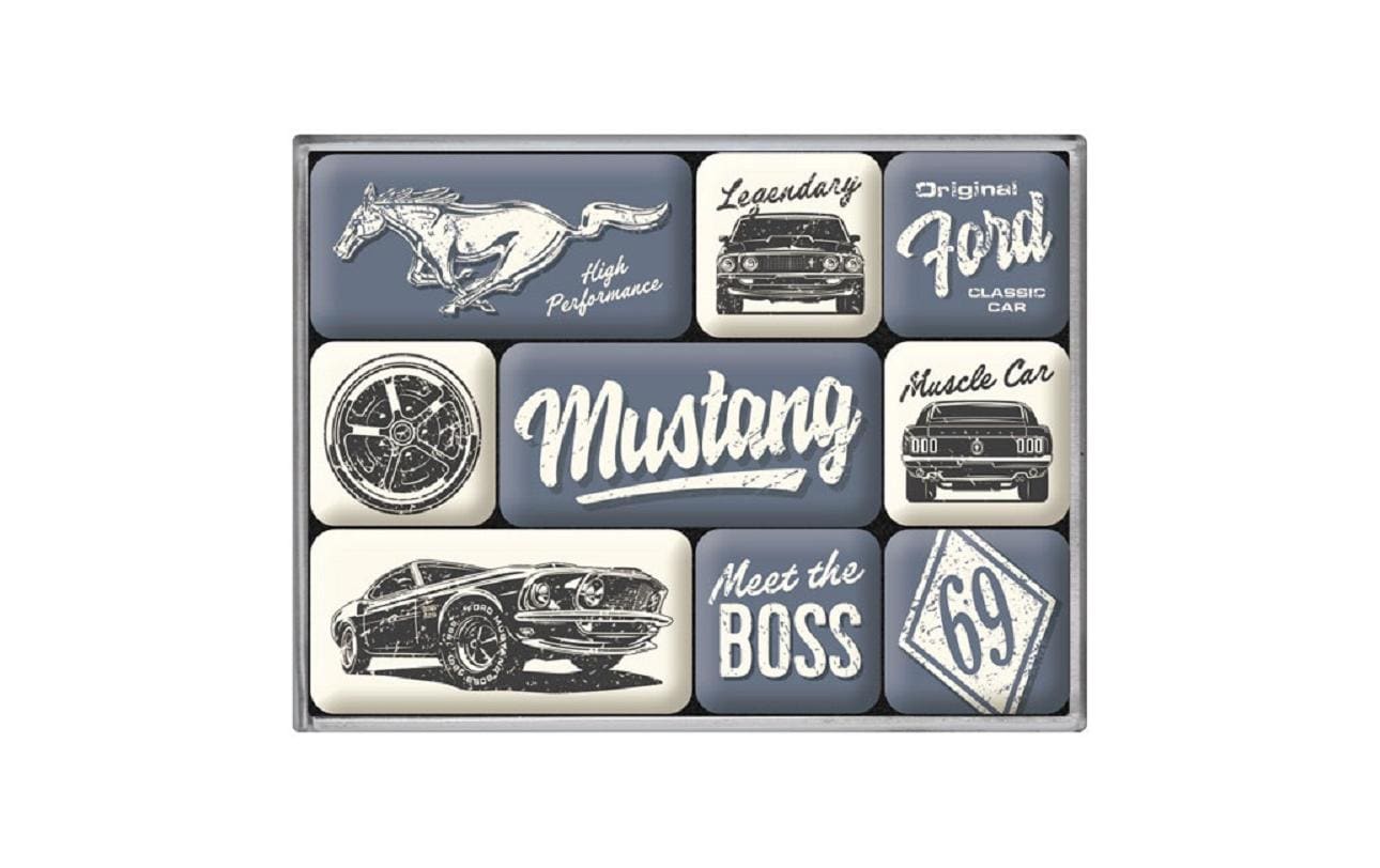 Nostalgic Art Magnet-Set Ford Mustang 9 Stück, Gross: 9x7 cm, Klein: 2x3 cm