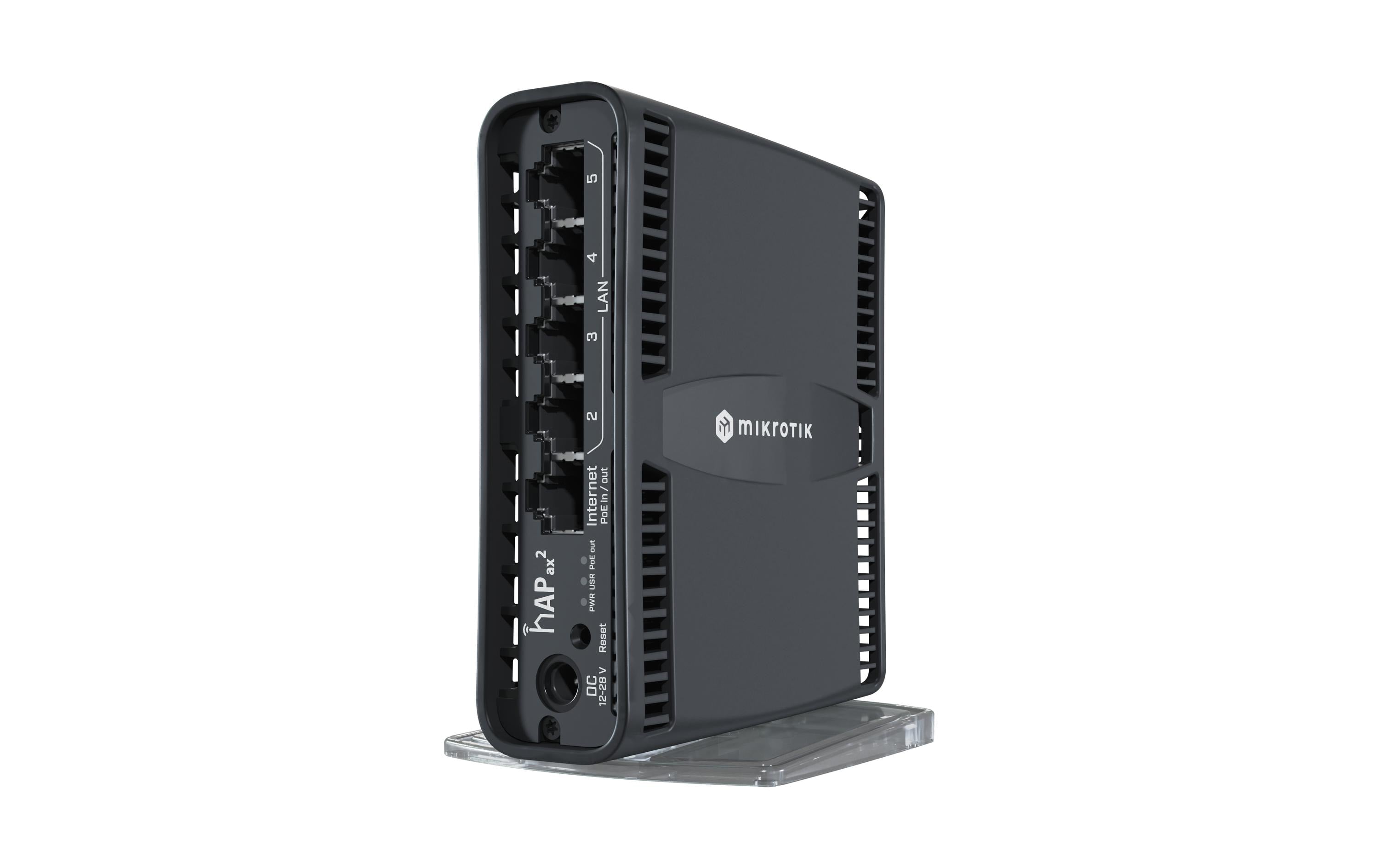 MikroTik HAP AX2, WiFi-6 Router, Quad Core 5GE LAN, passiv PoE,Tower Industrial Design