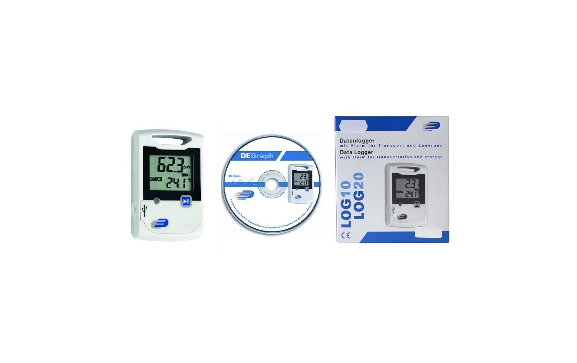 SET LOG20 Thermo-Hygro-Datenlogger 31.1052, 31.1041, USB-Kabel und L-Batterie