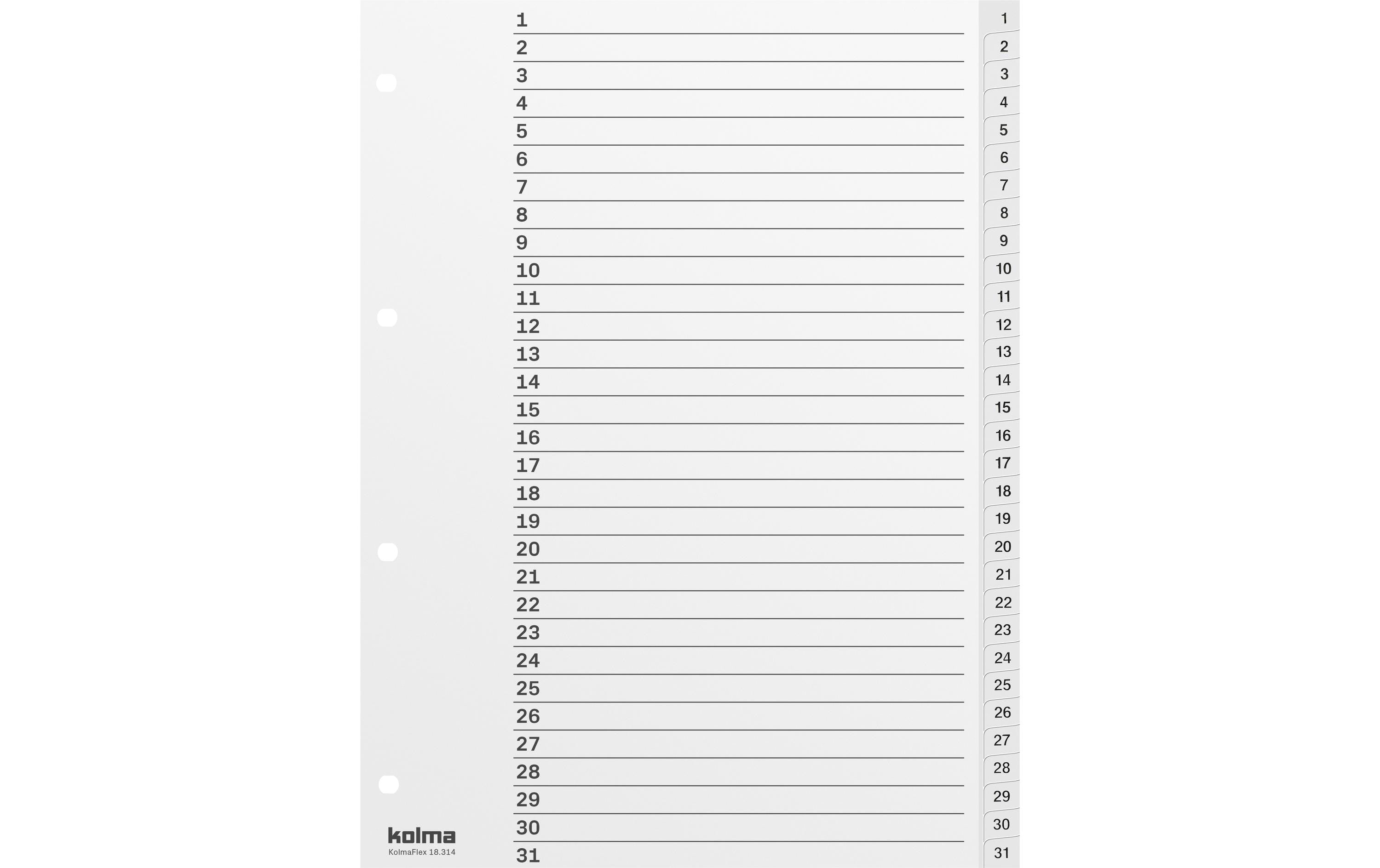 Kolma Zahlen-Register A4 KolmaFlex weiss 1 - 31