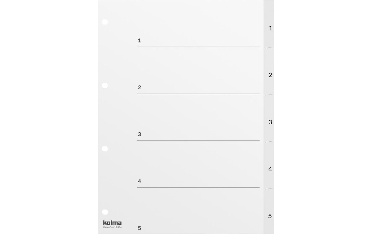 Kolma Zahlen-Register A4 KolmaFlex weiss 1 - 5