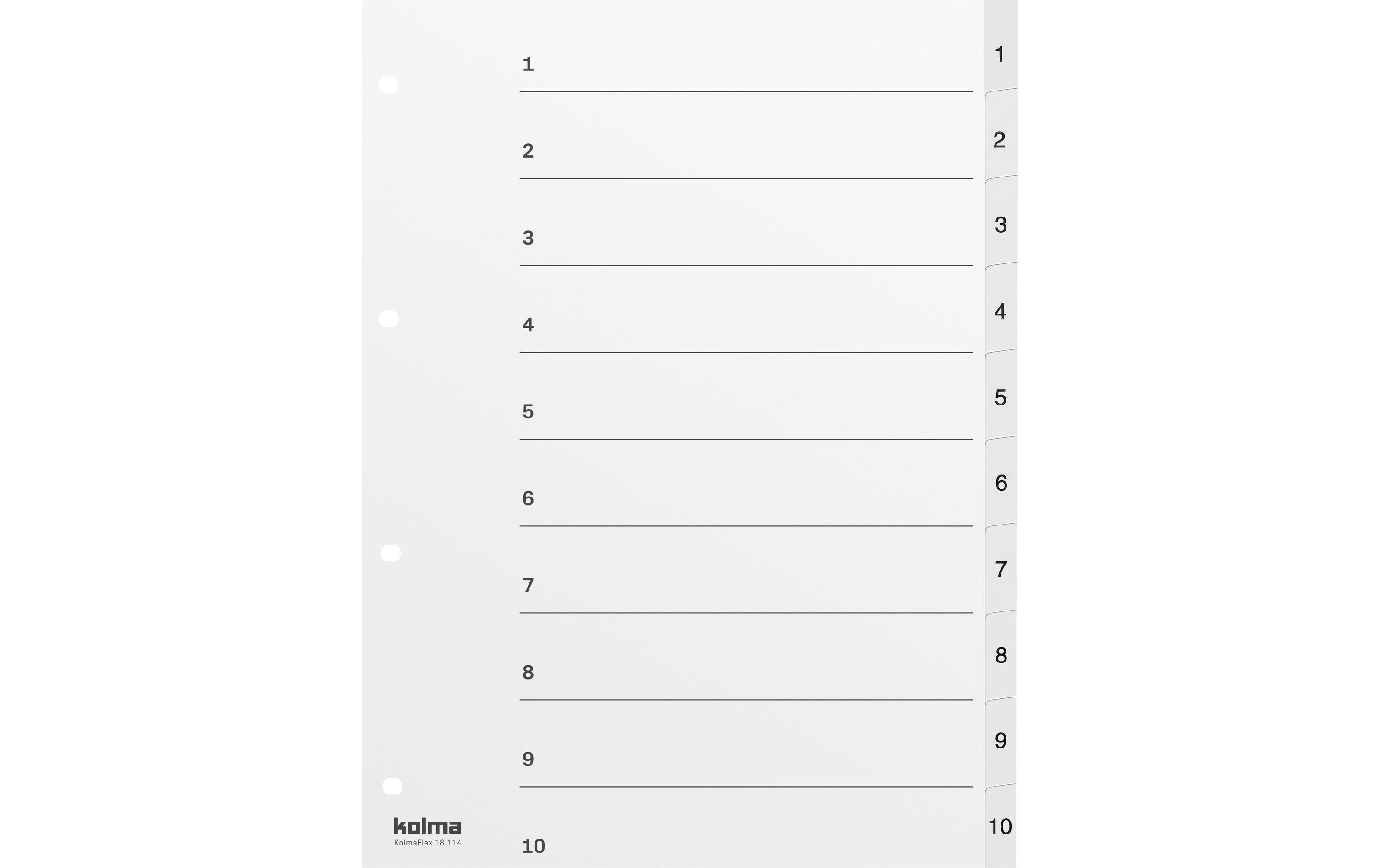 Kolma Zahlen-Register A4 KolmaFlex weiss 1 - 10