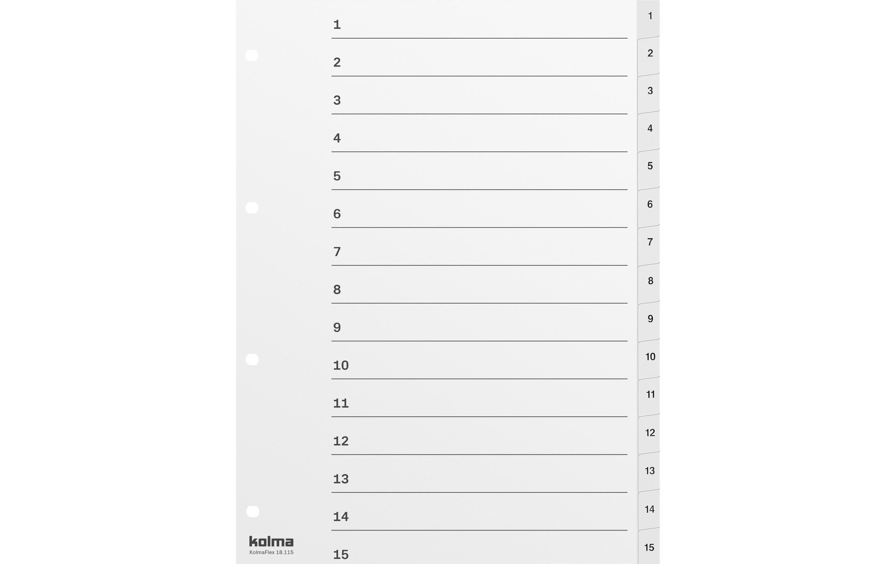 Kolma Zahlen-Register A4 KolmaFlex weiss 1 - 15