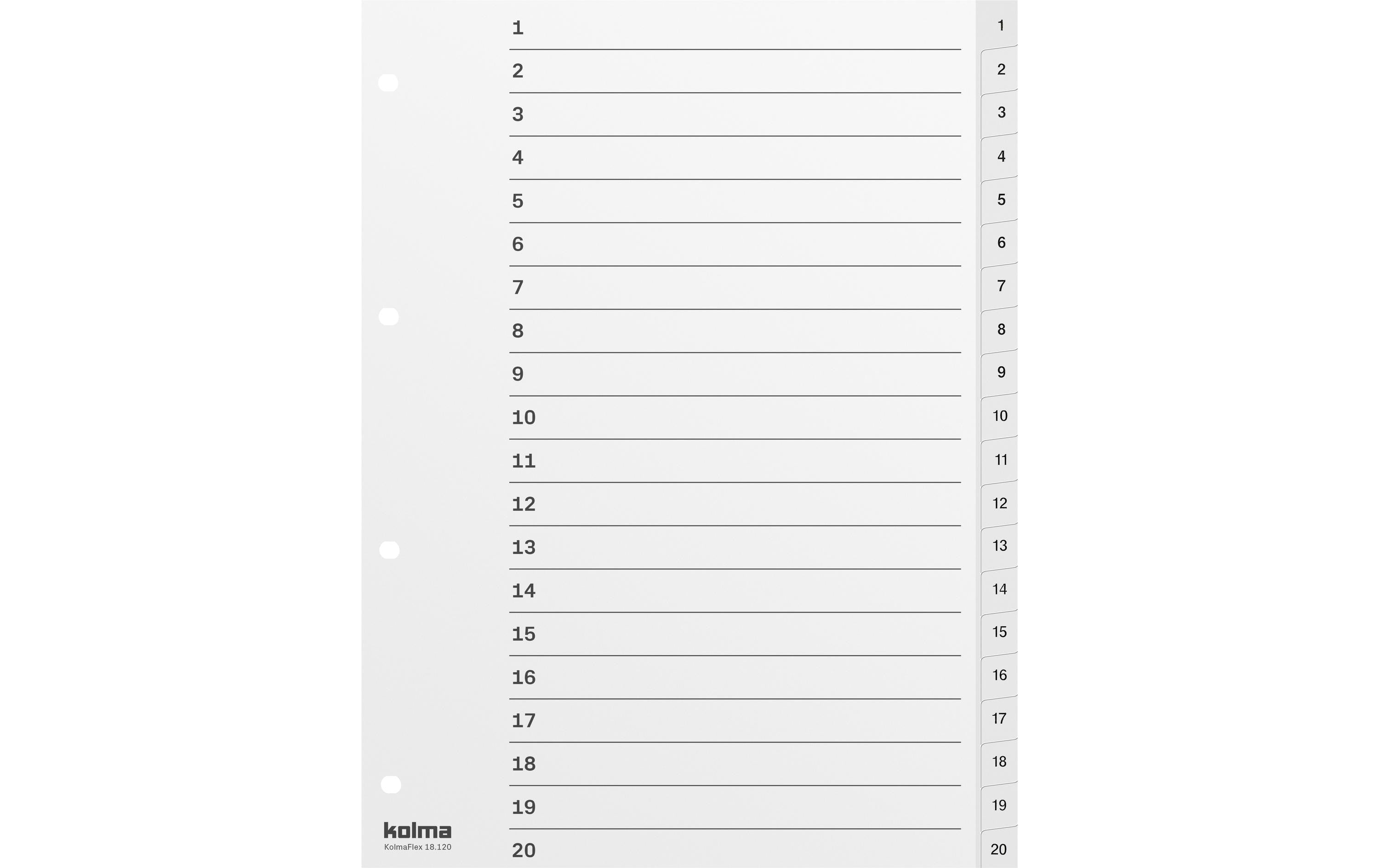Kolma Zahlen-Register A4 KolmaFlex weiss 1 - 20