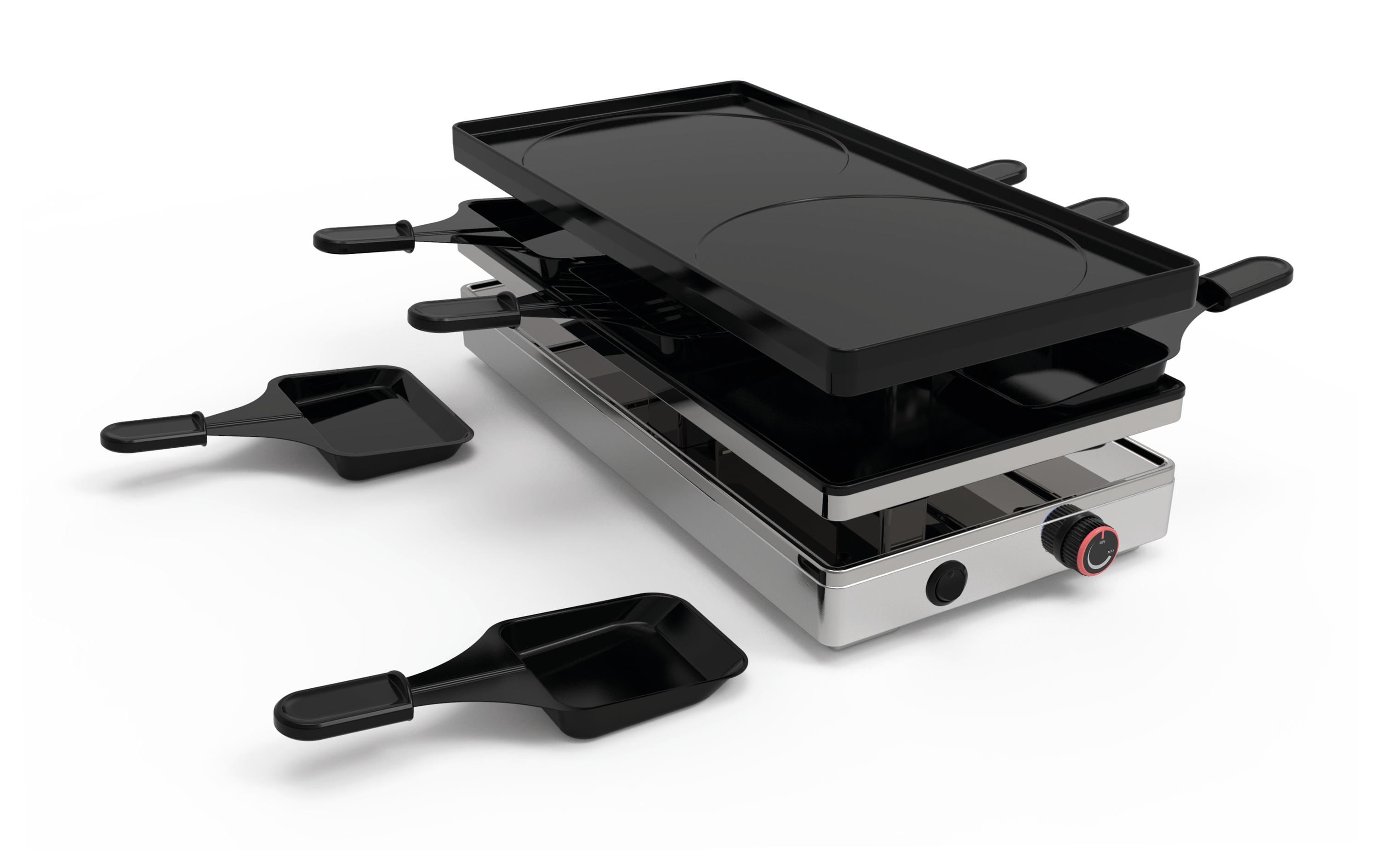 Koenig Pizza Raclette Grill 8 er, 1800W, Fleisch, Pizza, Crepes