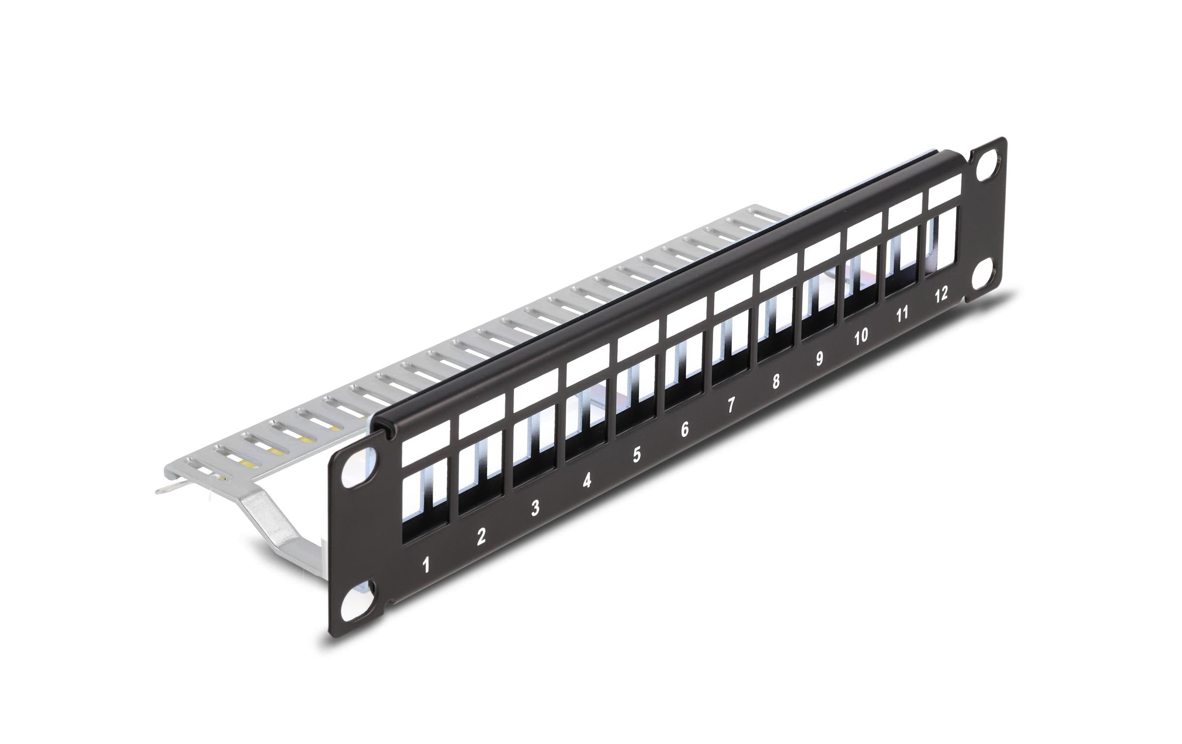 Delock 10" Keystone Patchpanel mit Entlastungsschiene,12 Port,1 HE,schwarz