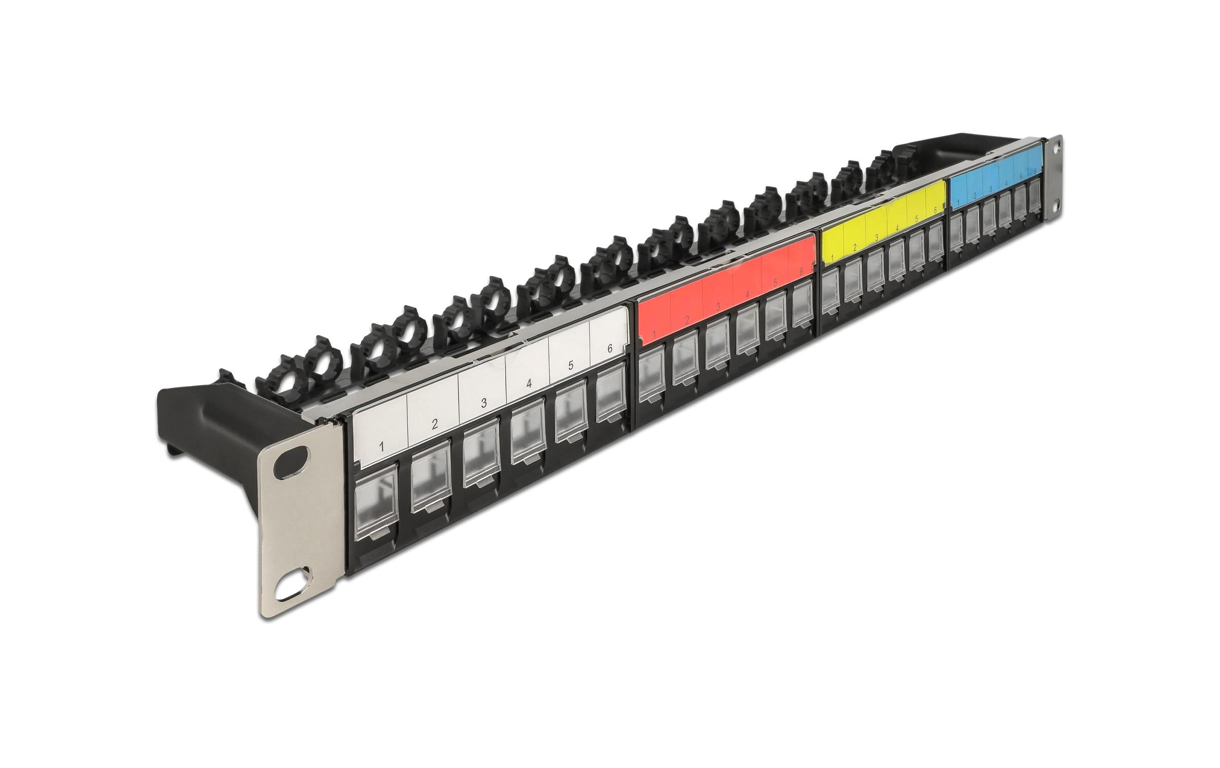 Delock 19" Keystone Patchpanel 24 Port 1 HE Staub/Kabel/Beschriftungsfeld, schwarz