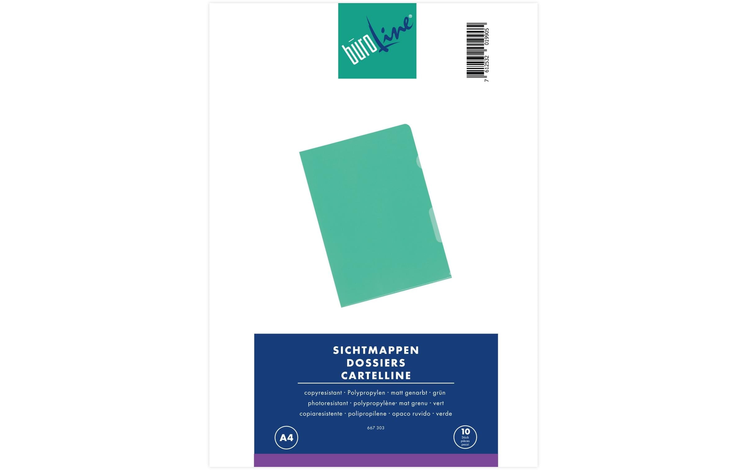 BüroLine Sichtmappen genarbt grün, 10 Stk