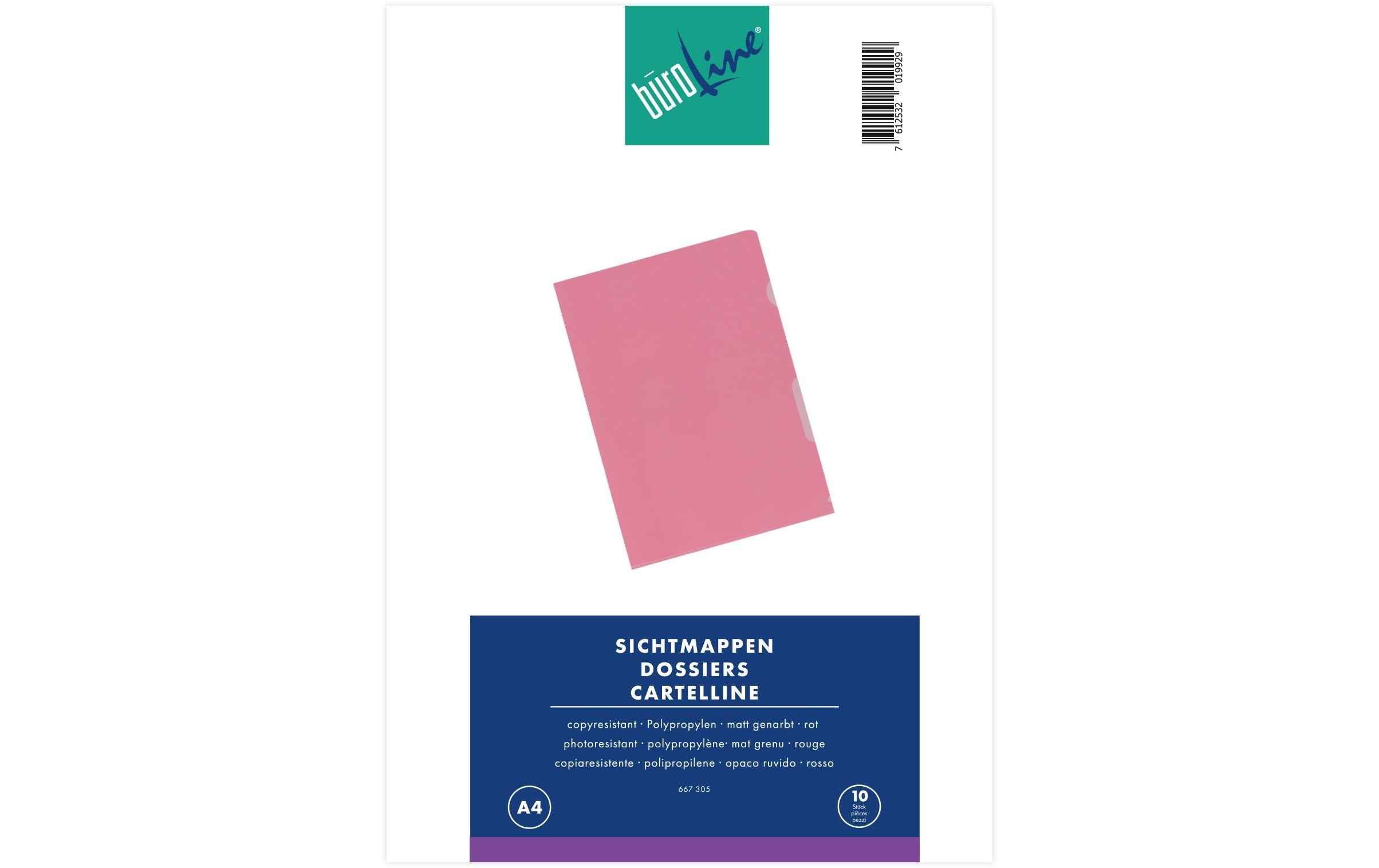 BüroLine Sichtmappen genarbt rot, 10 Stk