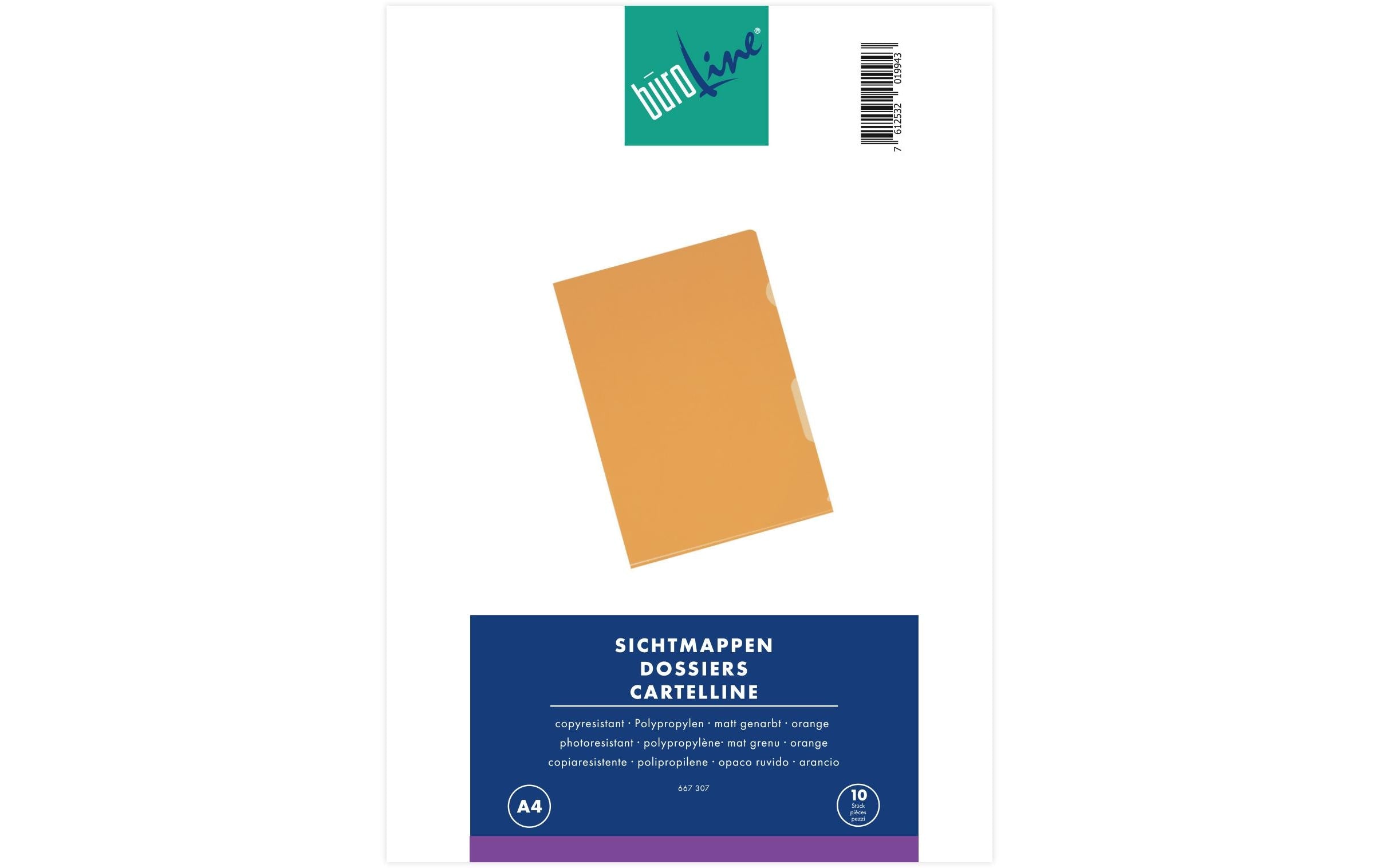 BüroLine Sichtmappen genarbt orange, 10 Stk