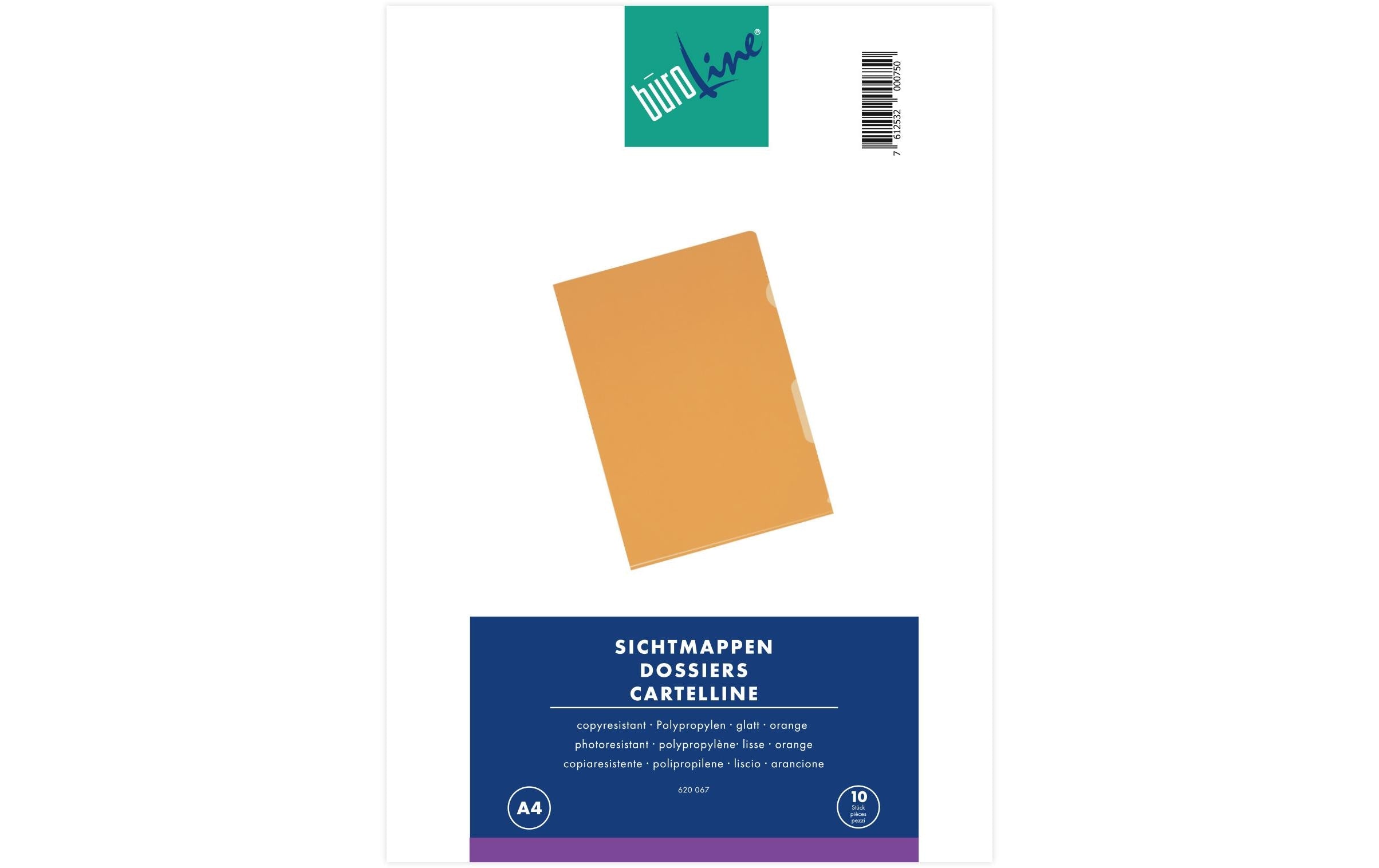 BüroLine Sichtmappen glatt, orange 10 Stk