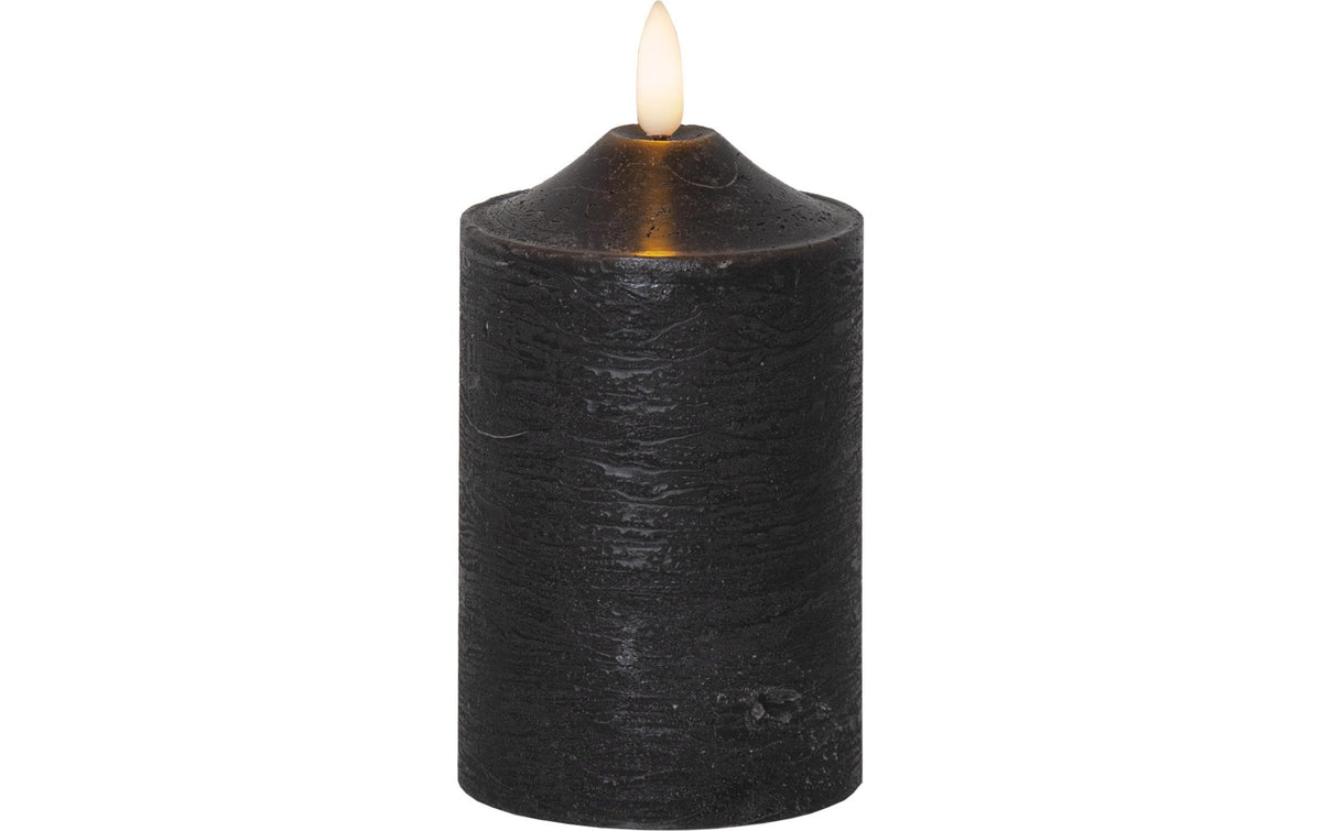 Star Trading LED Pillar Kerze Schwarz exkl. Batterie 2xAA, 15x7.5cm, Timer 6/18h