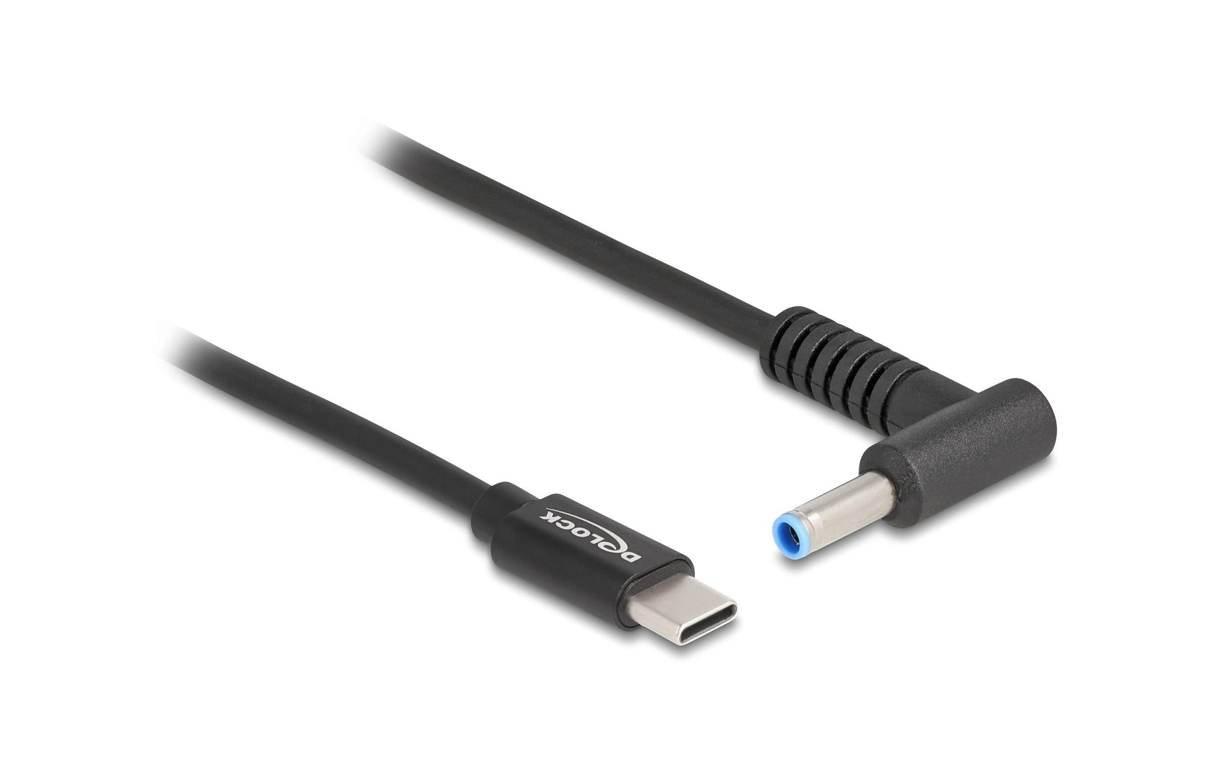 Delock Ladekabel USB-C-4.5x3.0mm zu HP Stecker, 1.5m, schwarz, 20 V