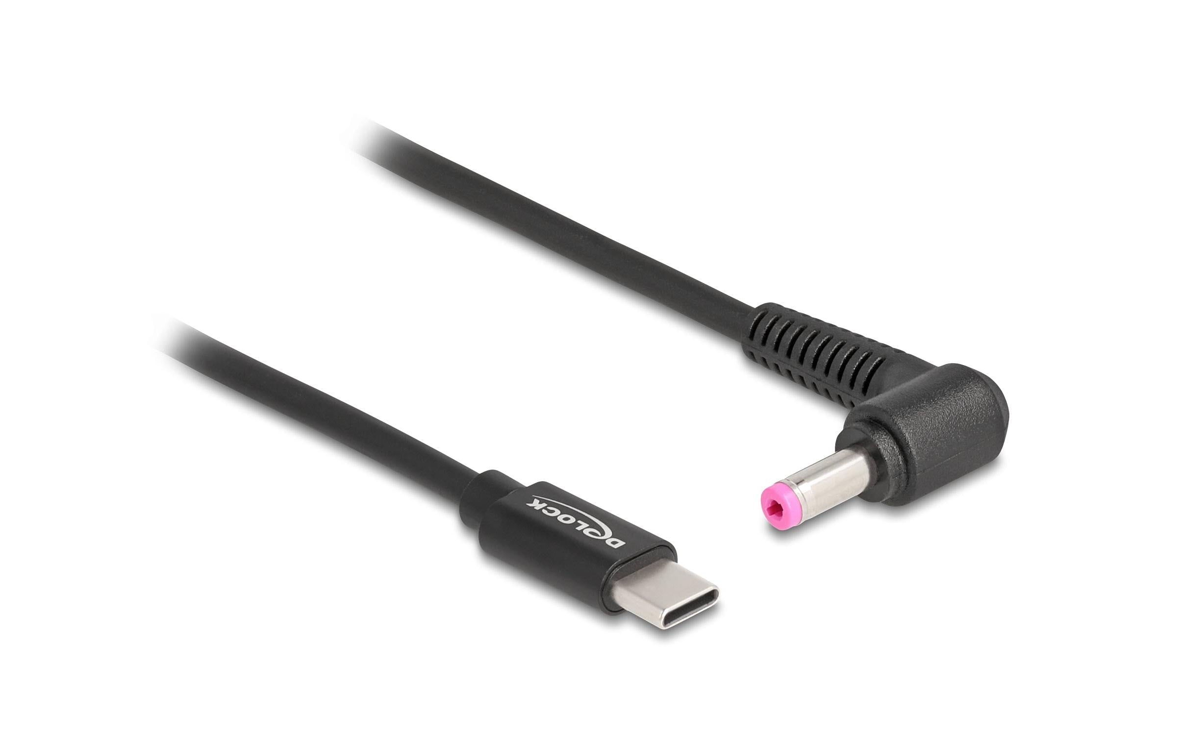 Delock Ladekabel USB-C-4.8x1.7mm zu HP Stecker, 1.5m, schwarz, 20 V