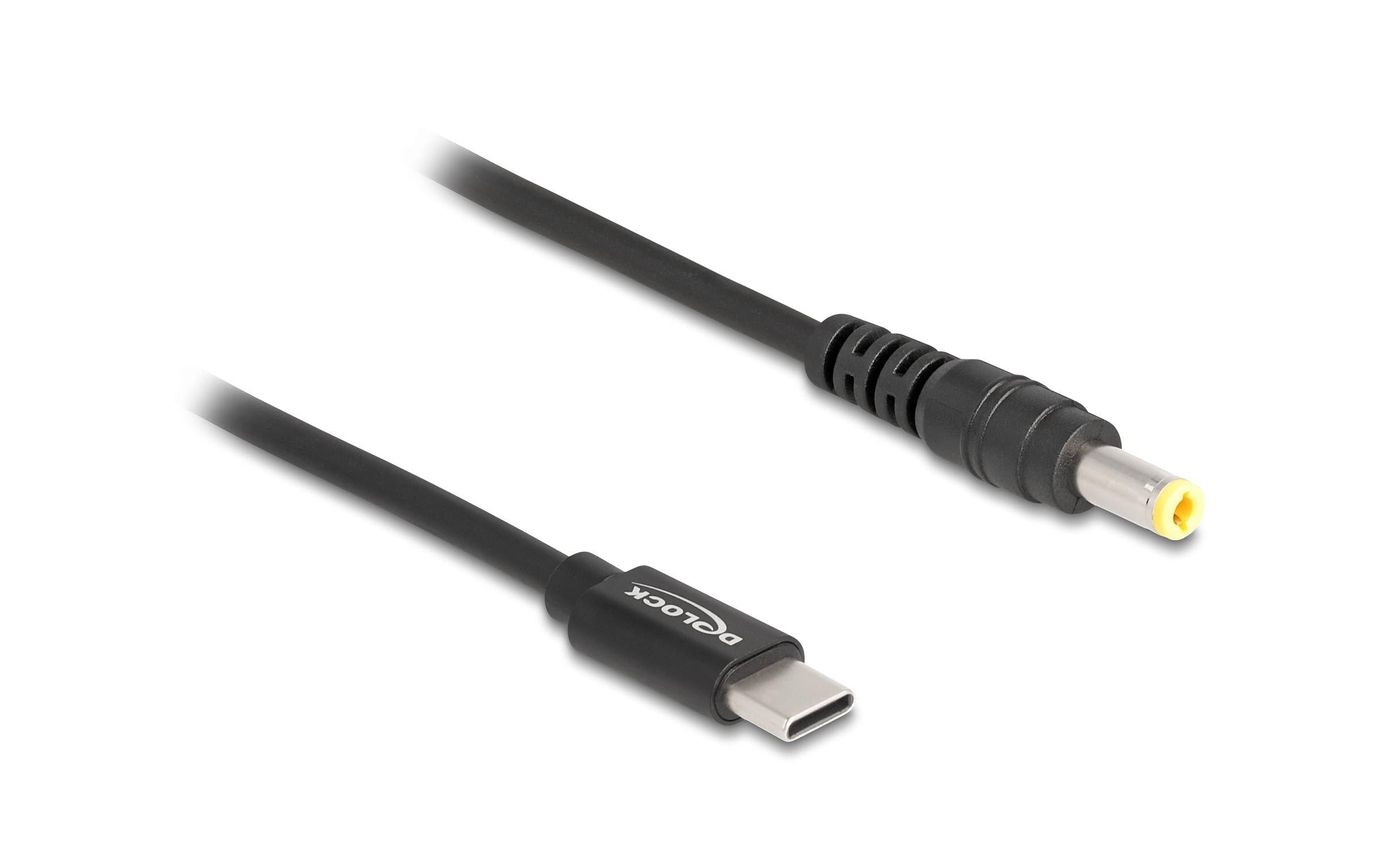 Delock Ladekabel USB-C-5.5x2.5mm Stecker Stecker, 1.5m, schwarz, 20 V