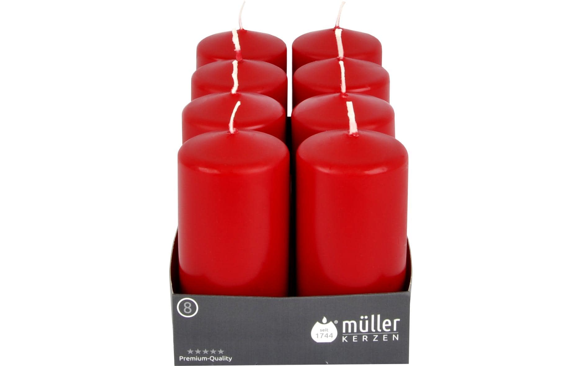 Müller Stumpenkerzen 8er Set rubinrot 12x5.7 cm, Brenndauer ca. 32h