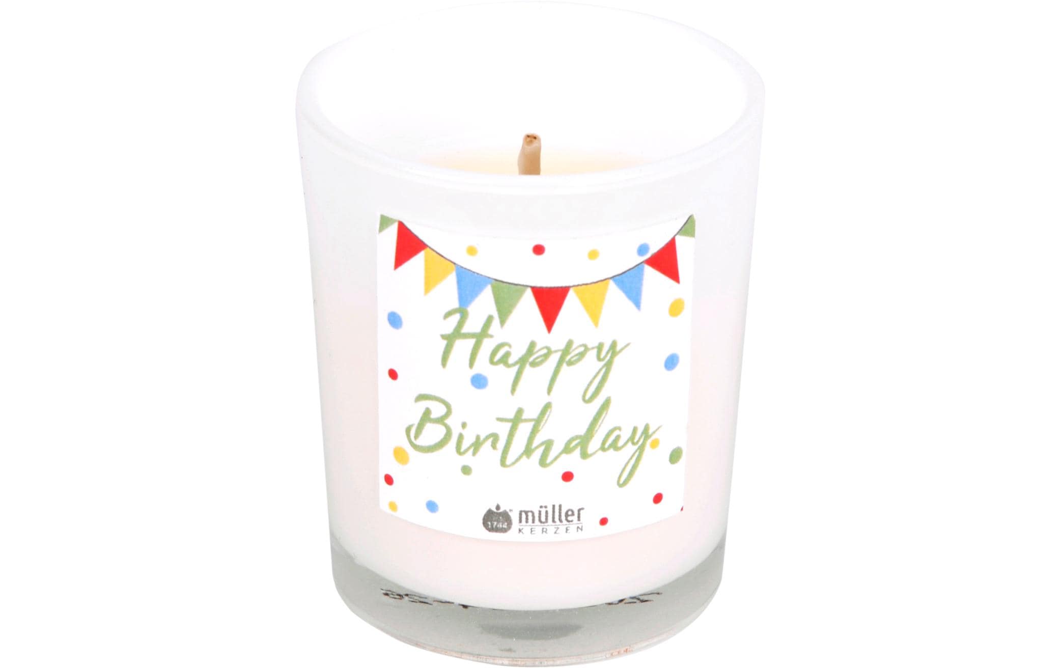 Müller Kerzenglas "Happy Birthday" orig. 6.5x5.5 cm