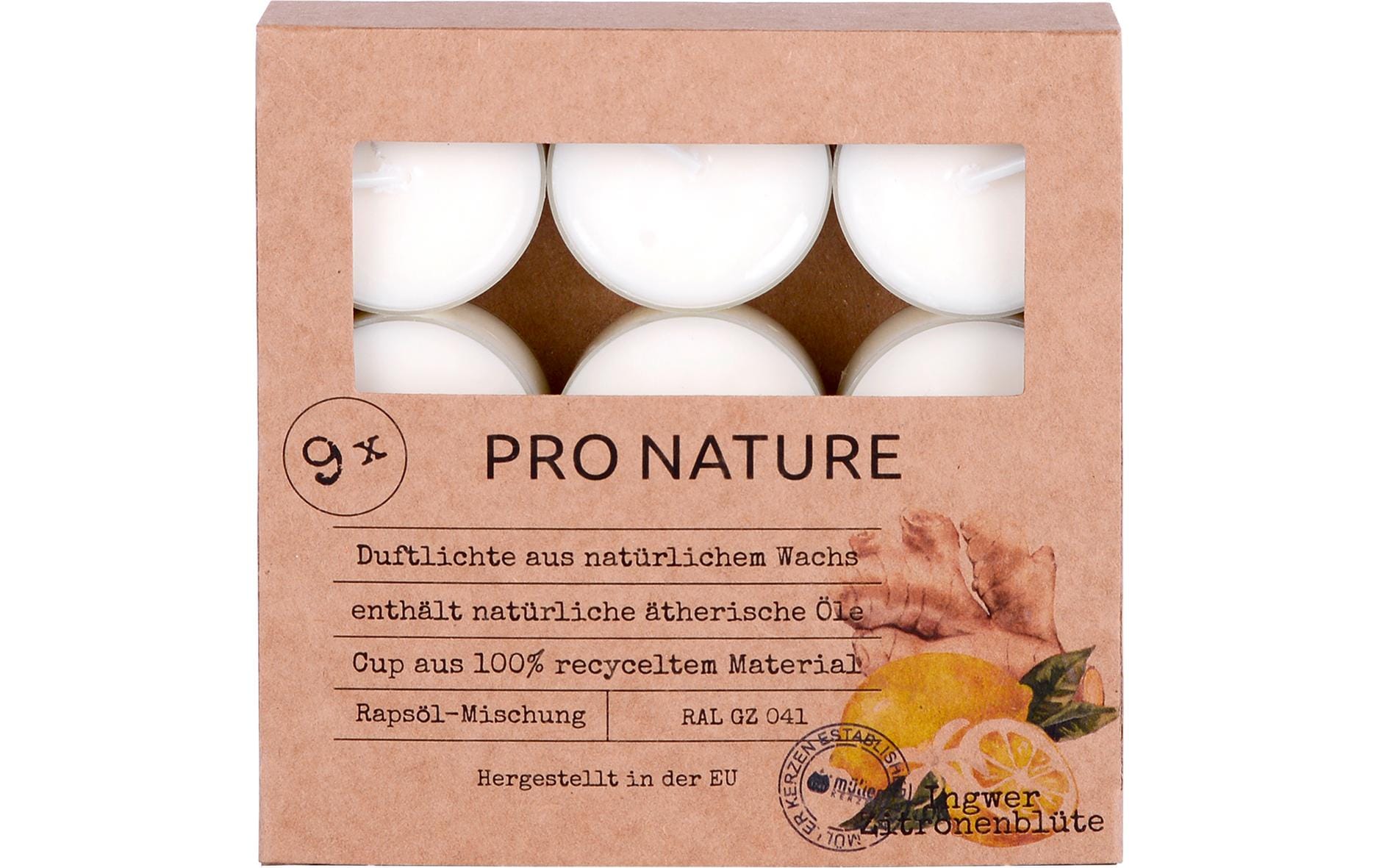 Müller Teelichter Duft Ingwer&Zirtonenblüte 9er Set, aus Raps 2.4x3.8 cm