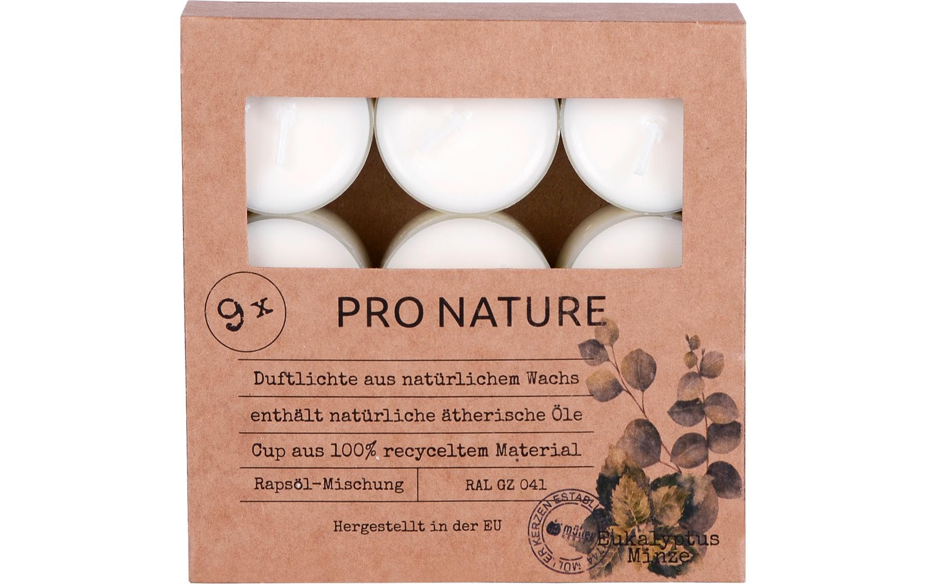 Müller Teelichter Duft Eucalyptus & Minze 9er Set, aus Raps, 2.4x3.8 cm