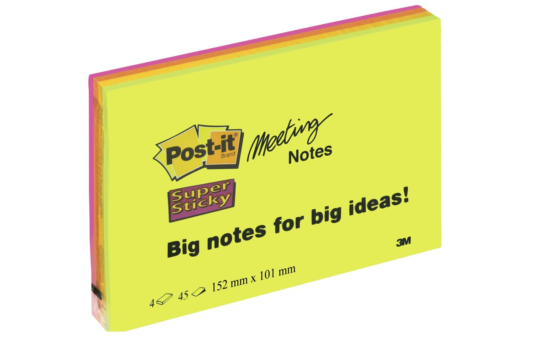 3M Post-it Super Sticky Grossformate 4 Blocks à 45 Blatt - 152 x 101 mm