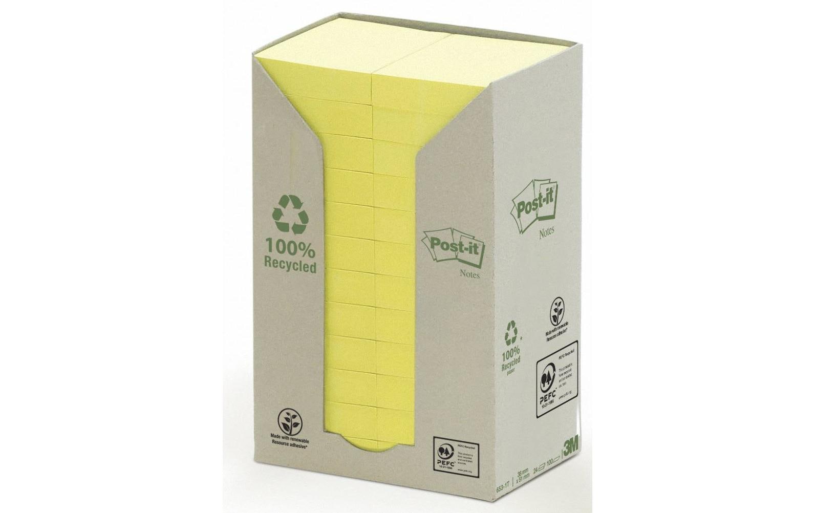 3M Post-it Recycling Notes Turm gelb 24 Blöcke à 100 Blatt 51 x 38 mm