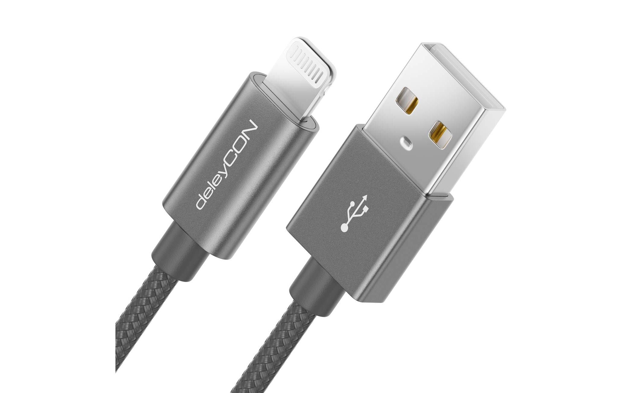 DeleyCON Lightning-USB Kabel 0.5m, Grau Nylon Ladekabel, MFI zertifiziert