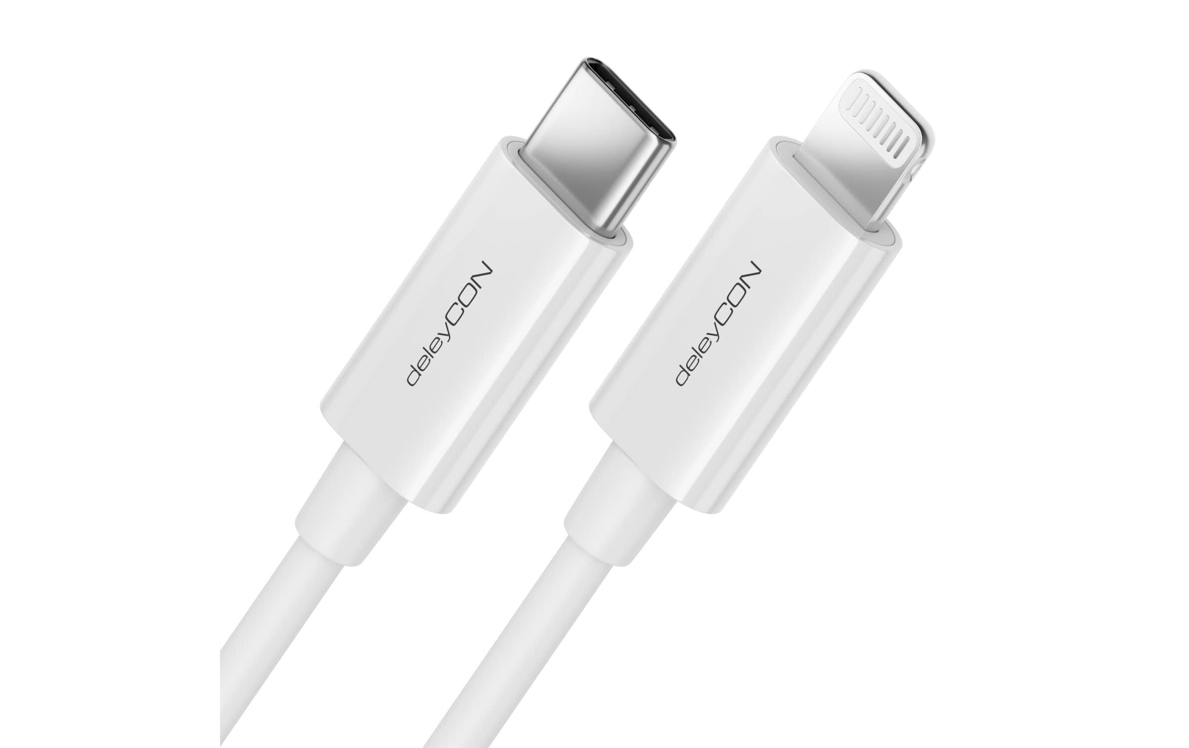 DeleyCON Lightning-USB Kabel 0.15m, Weiss USB-Ladekabel, MFI zertifiziert