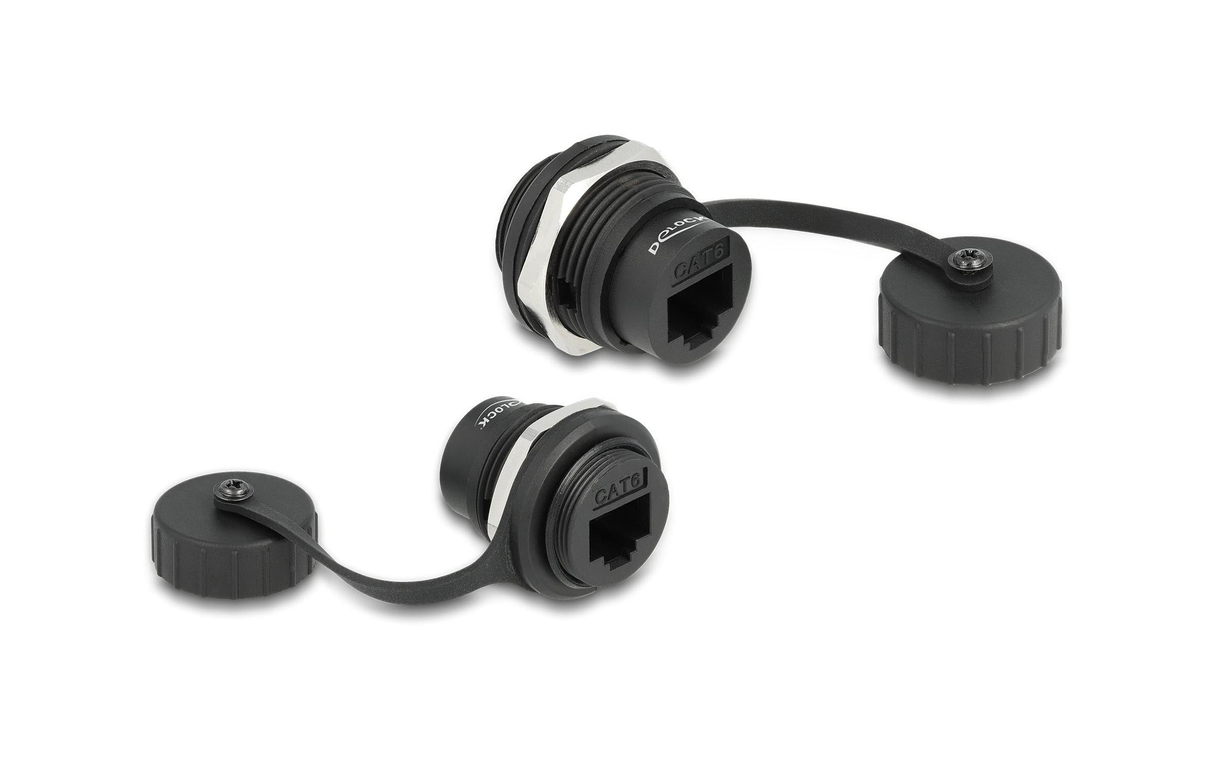 Delock RJ45 Cat.6 Einbaubuchse IP67 staub- & wasserdicht, Verschlusskappe